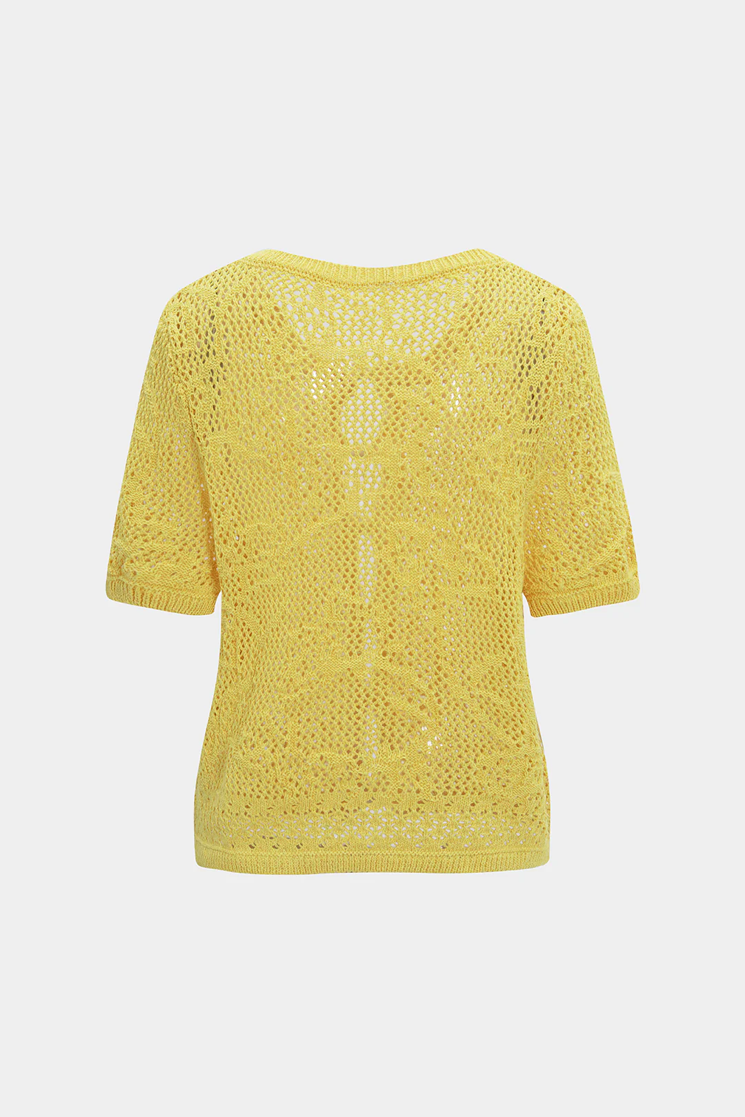 Knit Hollow Out Button Short-Sleeve Top - Weenar
