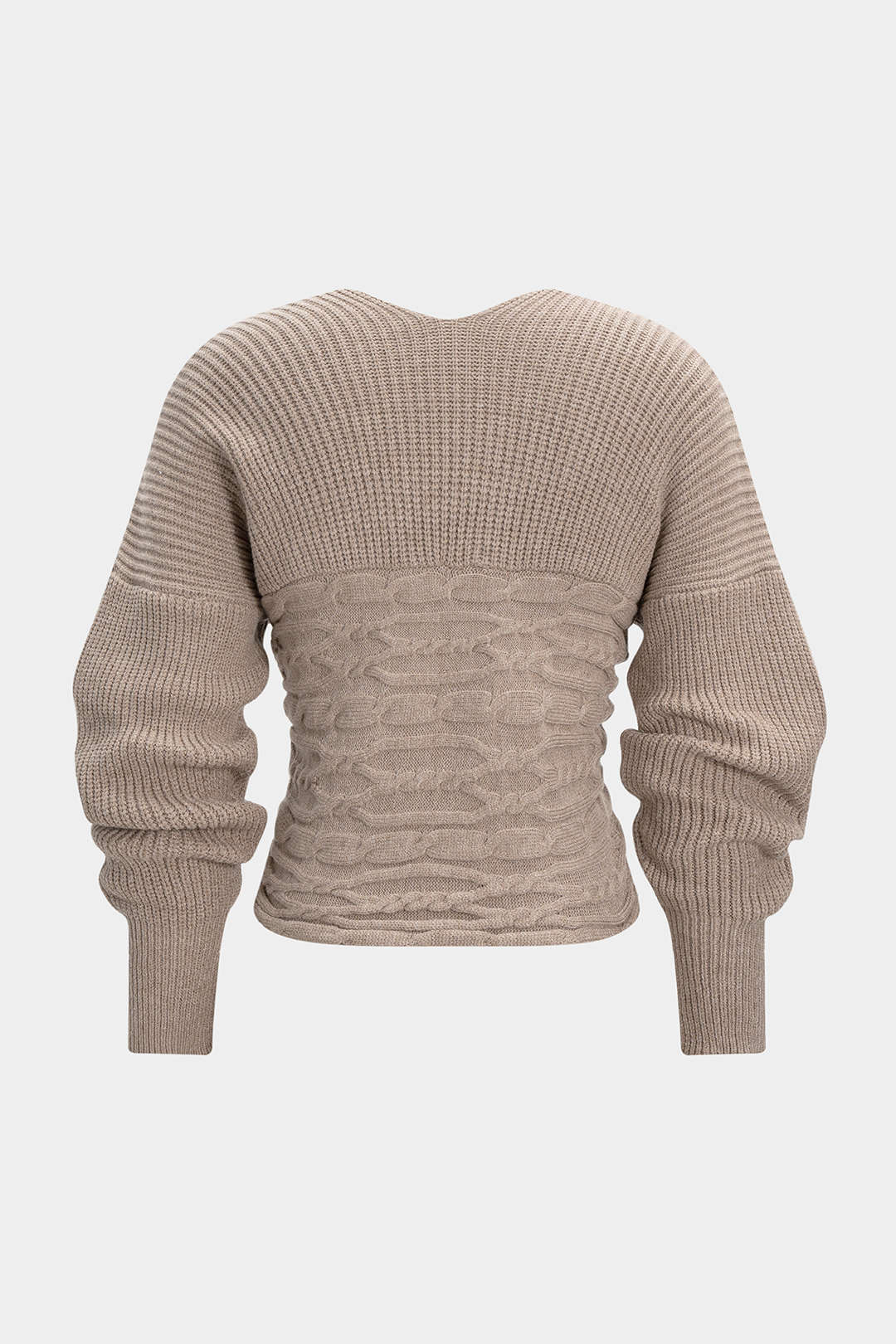 Cable Knit Crossed V-Neck Long-Sleeve Top - Weenar