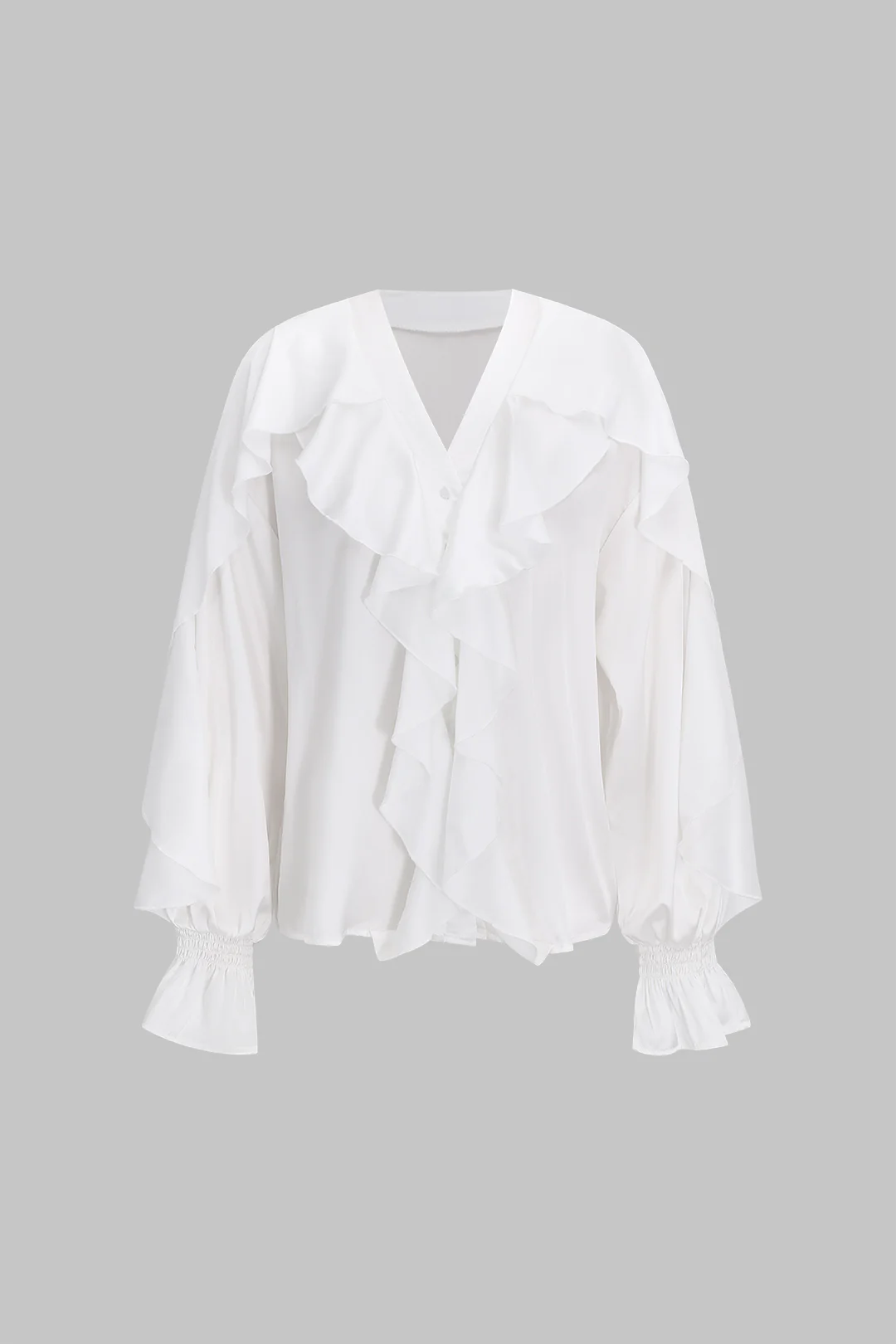 Ruffle V-Neck  Puff Sleeve Shirt - Weenar