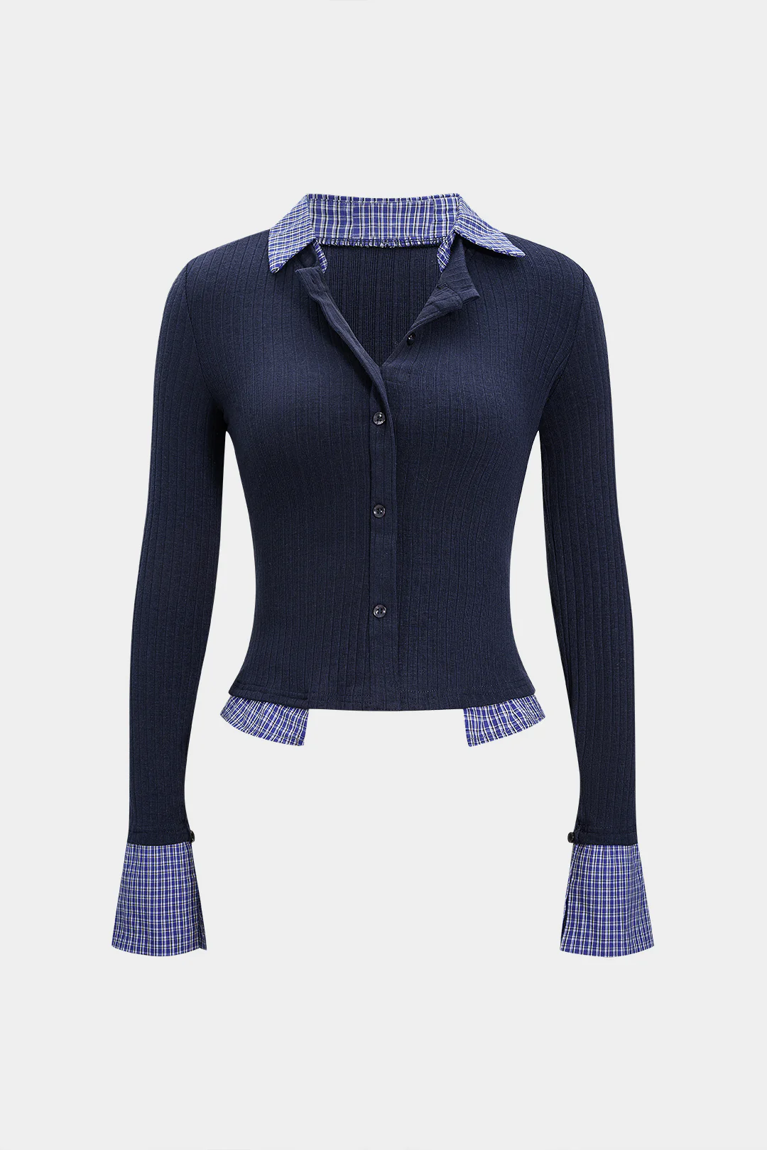 Lapel Patchwork Button Long-Sleeve Shirt - Weenar