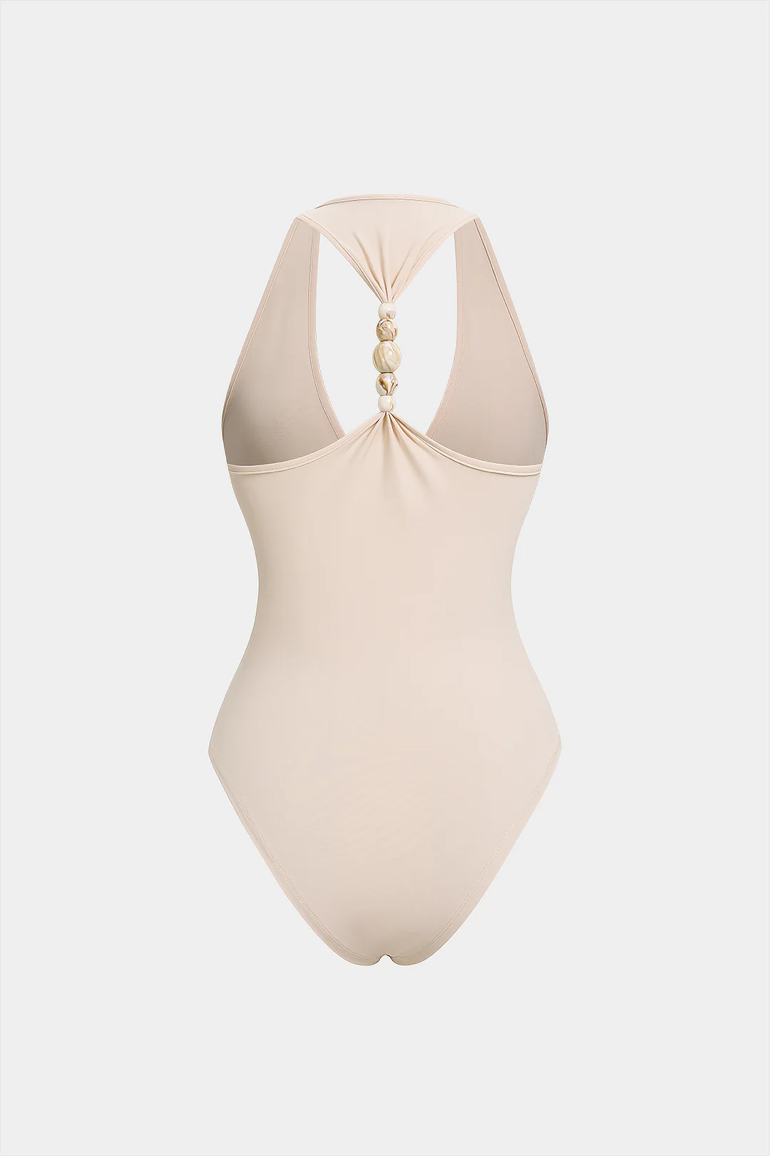 Solid V-Neck Beaded Backless Sleeveless Bodysuit - Weenar