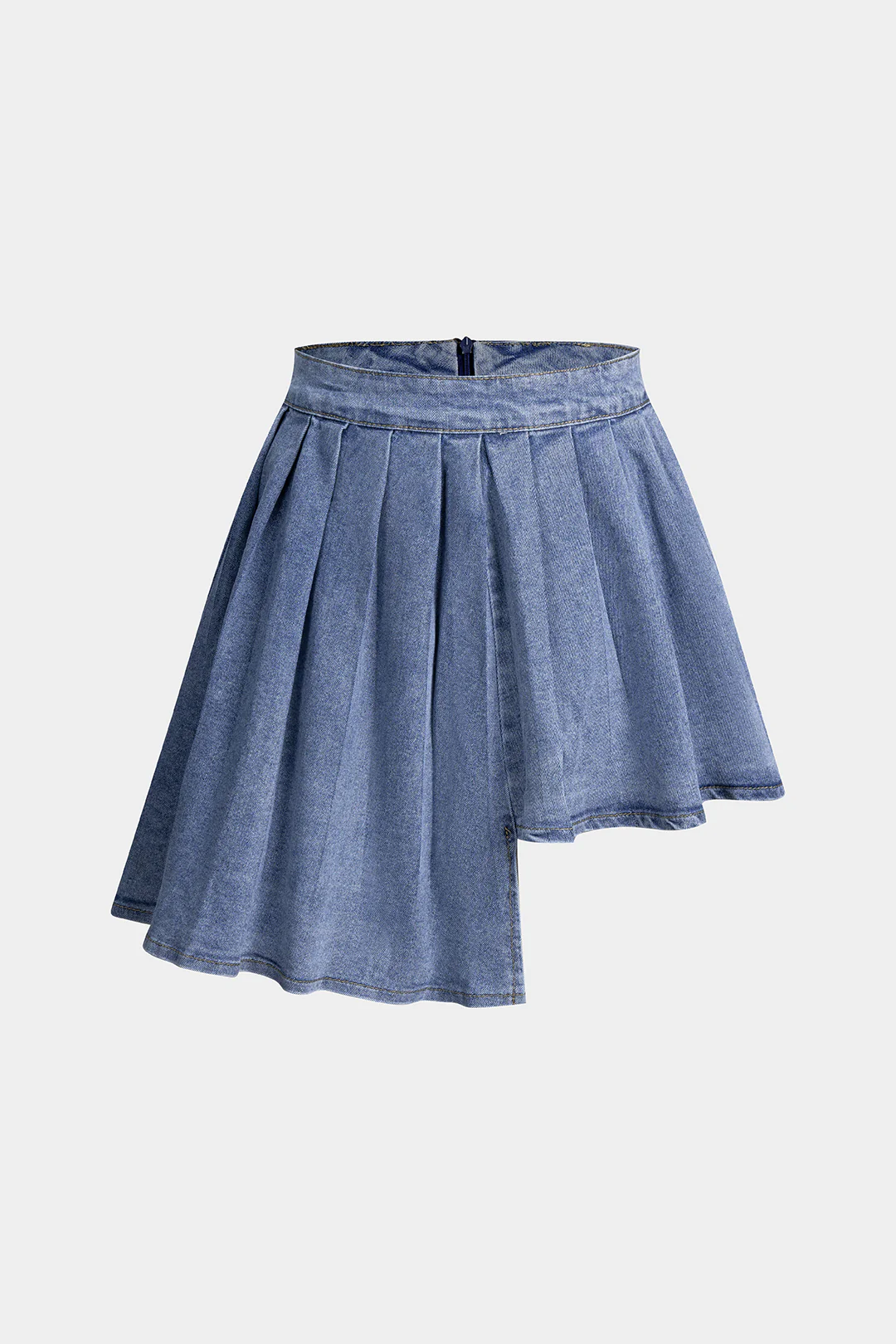 Denim Pleated Asymmetrical Skirt - Weenar