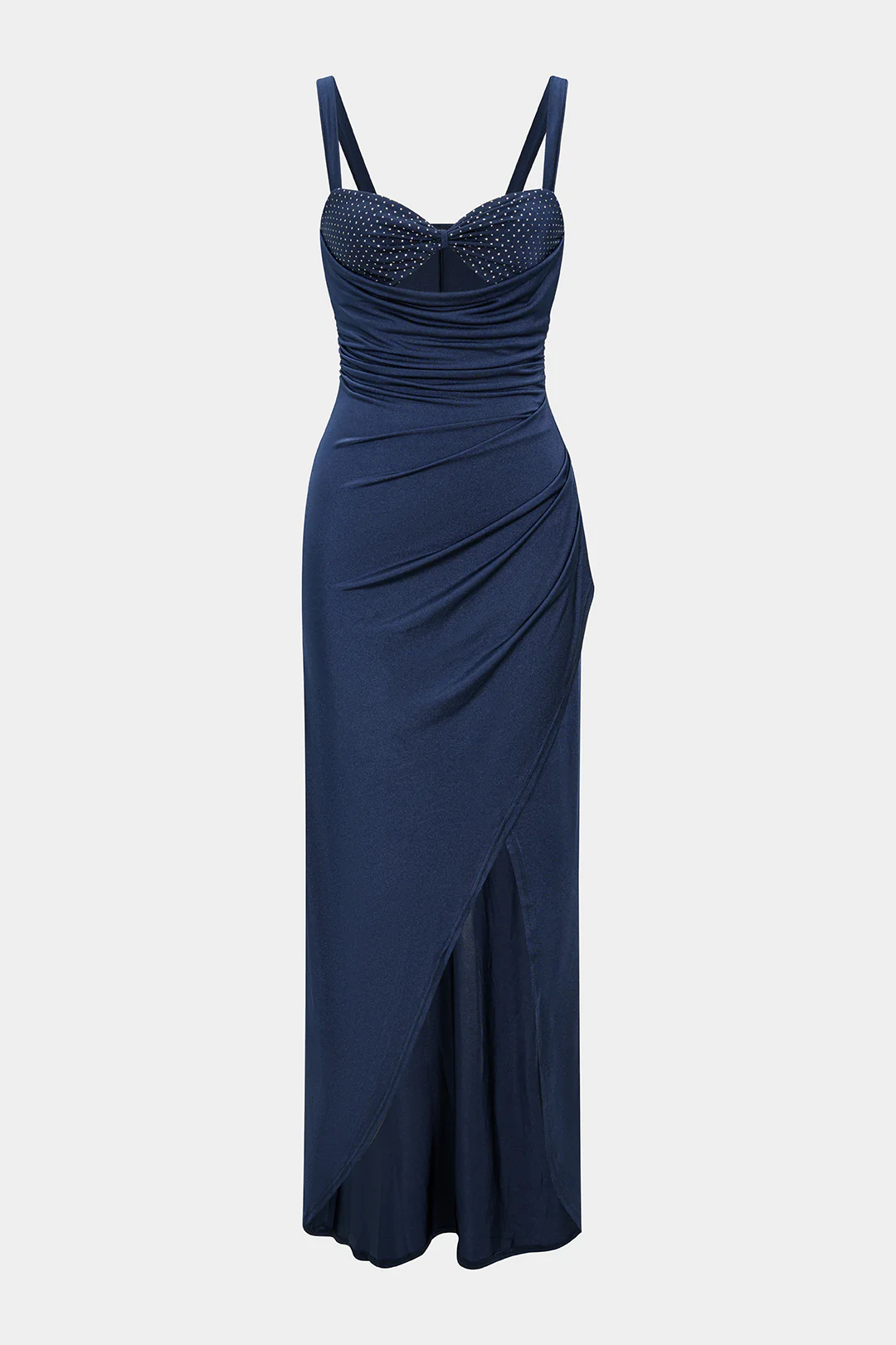 Satin Cut Out Twist Knot Ruched Side Slit Sleeveless Maxi Dress - Weenar