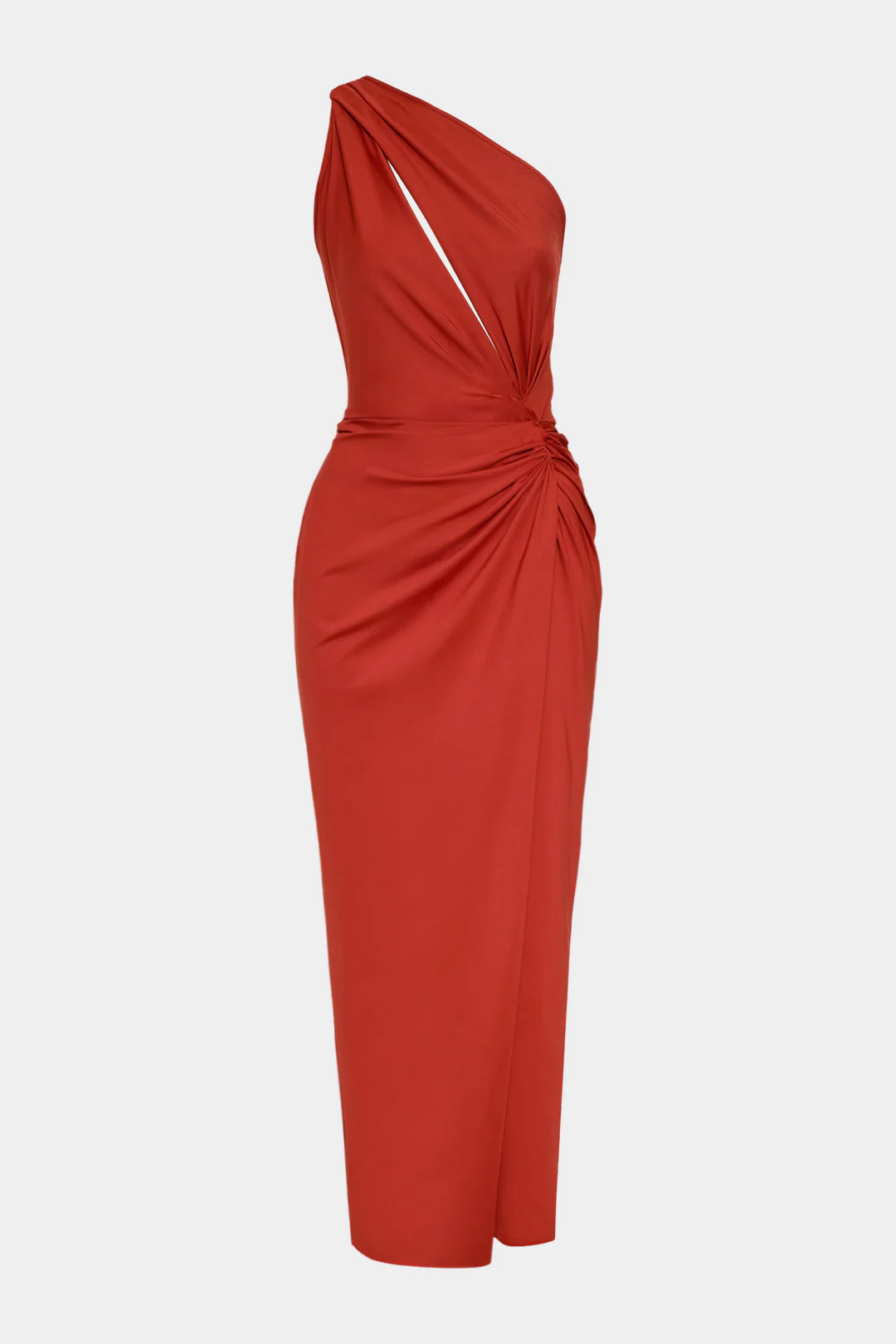 Satin Cut Out One Shoulder Ruched Sleeveless Maxi Dress - Weenar