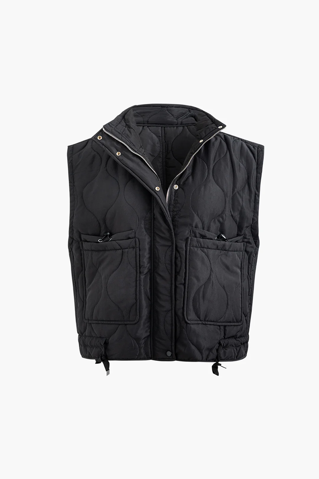 Quilted Drawstring Pocket Zipper Vest - Weenar