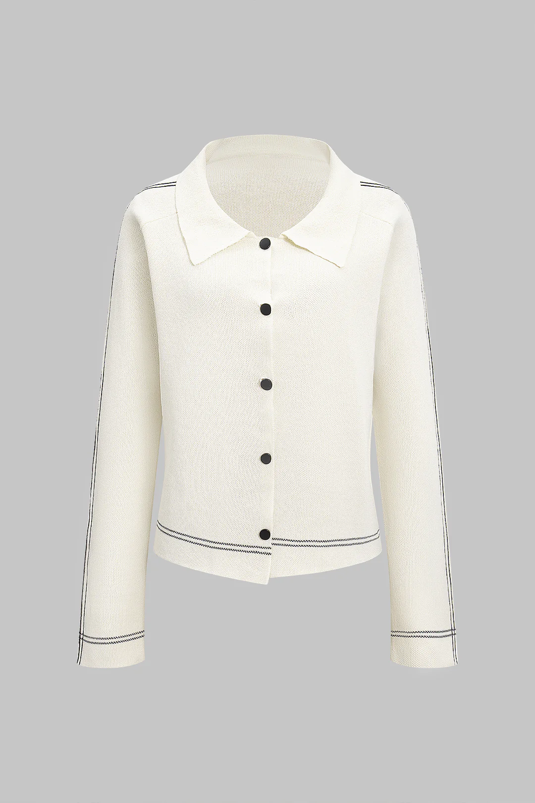 Knit Contrast Binding Long-Sleeve Top - Weenar