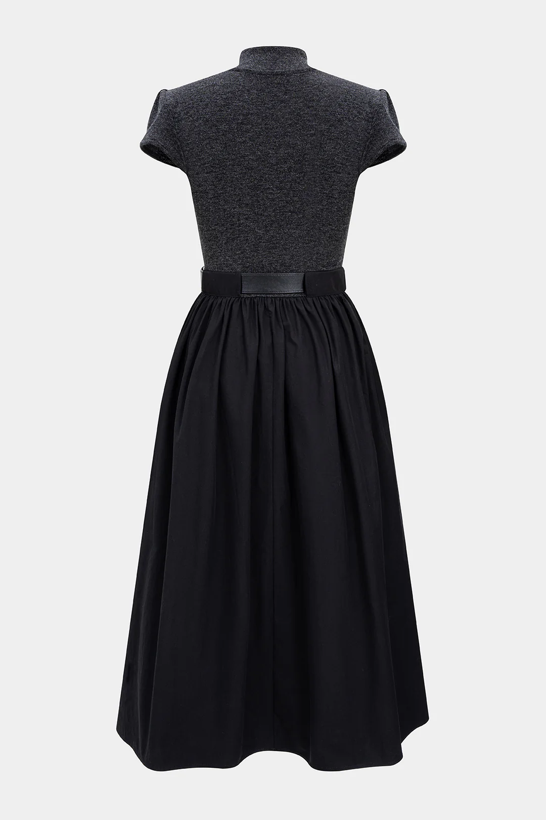 Mock Neck Patchwork Belted Short Sleeve Midi Dress - Weenar