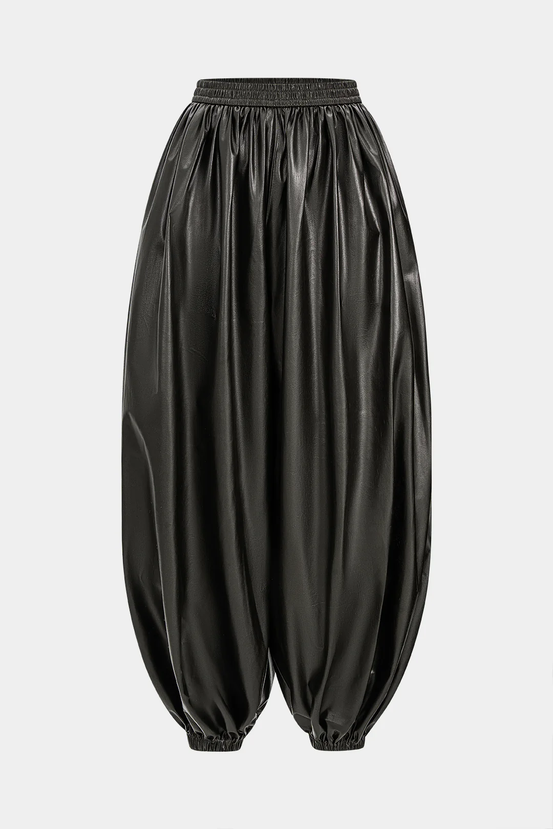 Faux Leather Ruched Wide Leg Trousers - Weenar