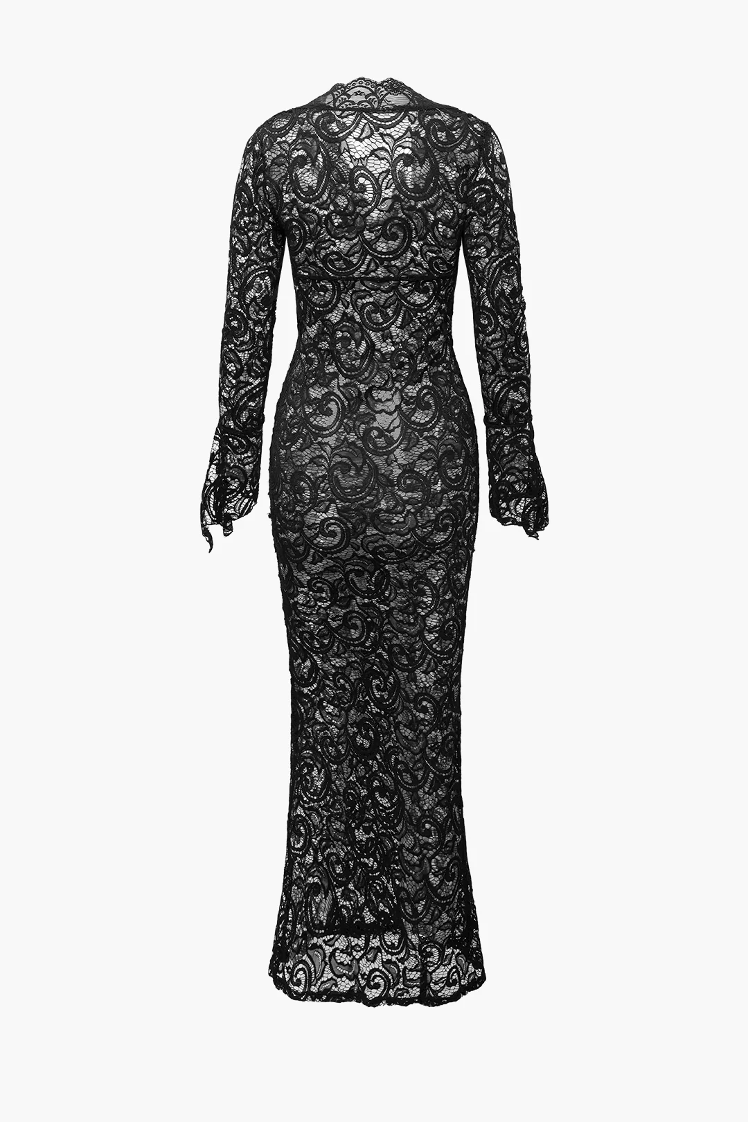 Lace V-Neck Shell Long Sleeve Maxi Dress - Weenar