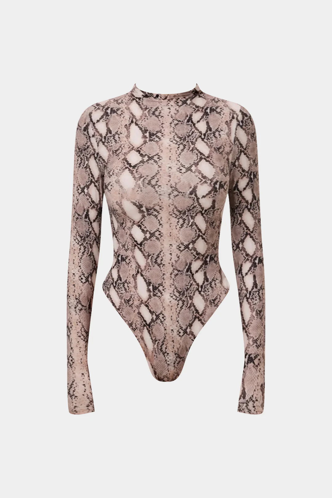 Snake Skin Print High Neck Long Sleeve Bodysuit - Weenar