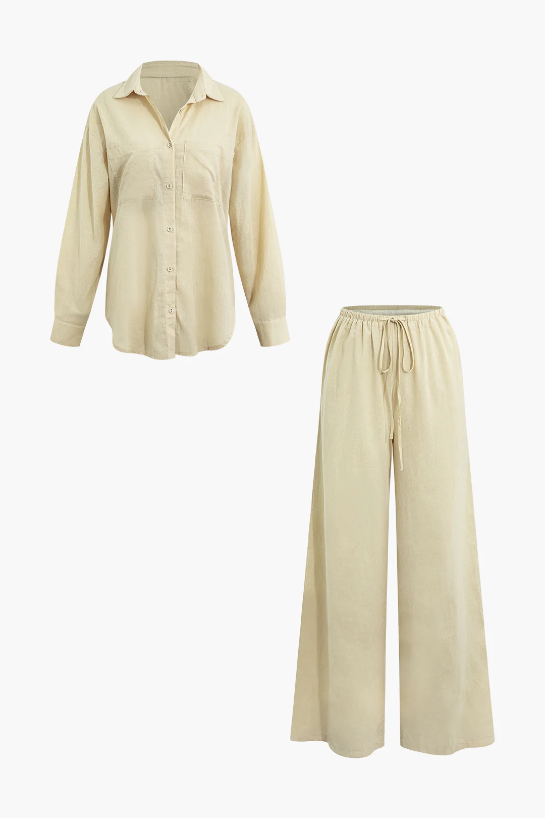 Linen Button Long Sleeve Shirt And Pants Set - Weenar
