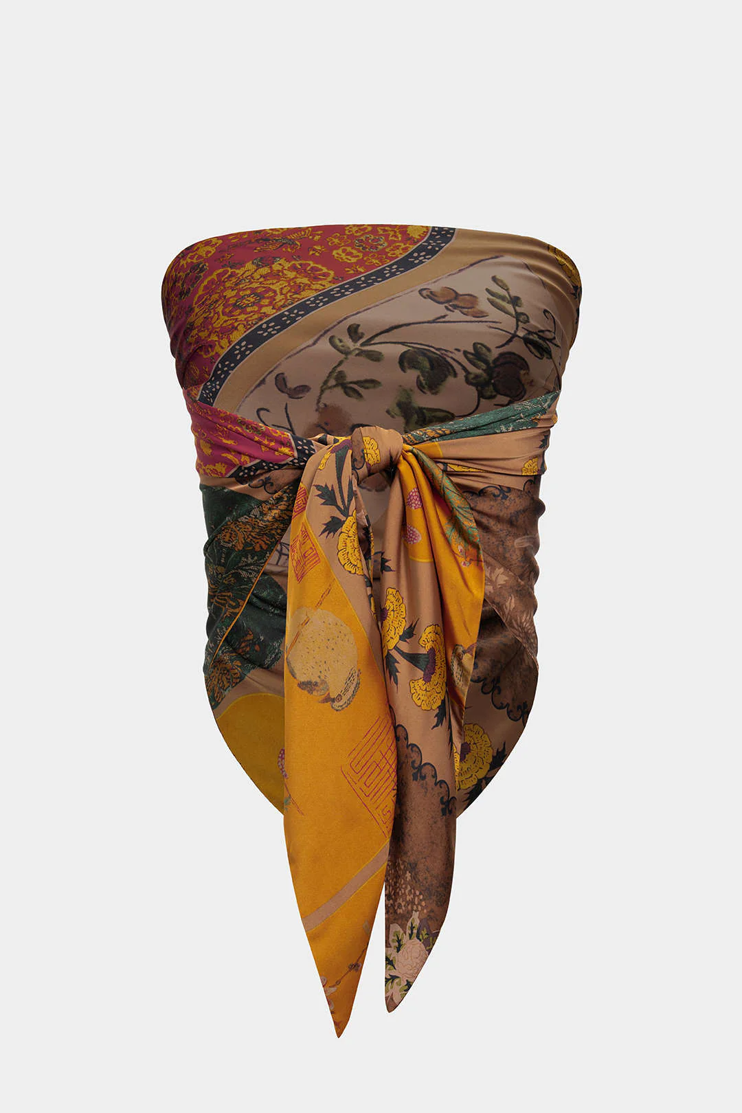 Retro Print Satin Tie-Up Tube Top - Weenar
