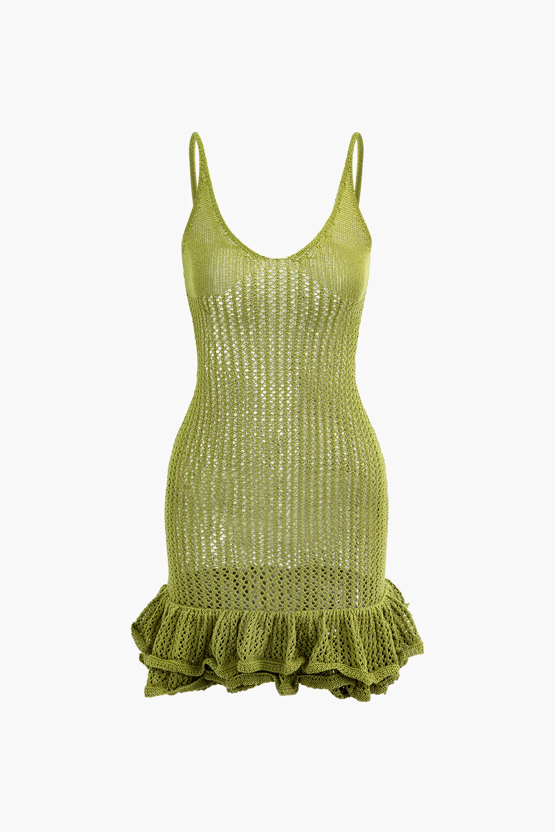 Open Knit Ruffle Hem Cami Mini Dress - Weenar