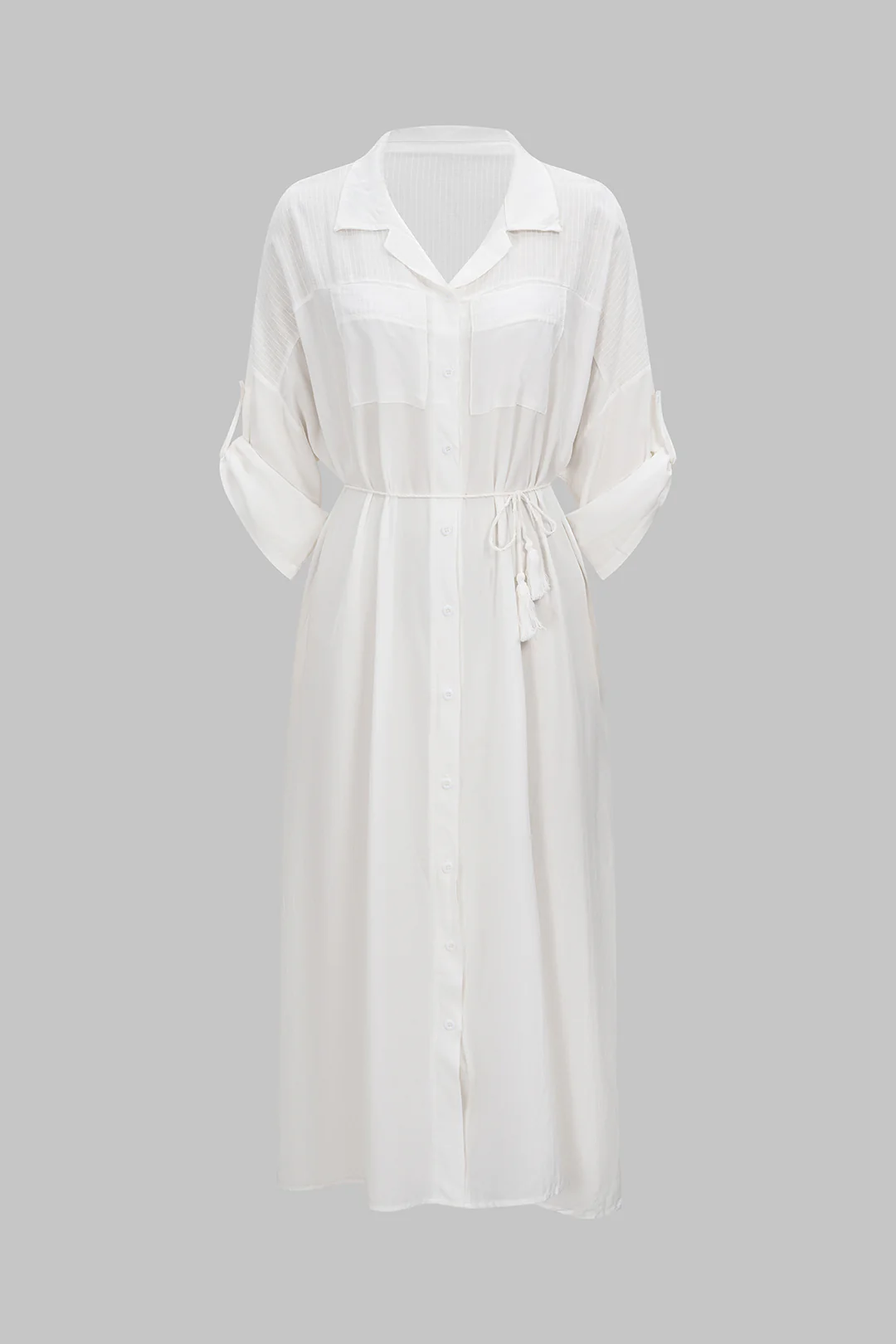 Lapel Button Long Sleeve Cover Up - Weenar