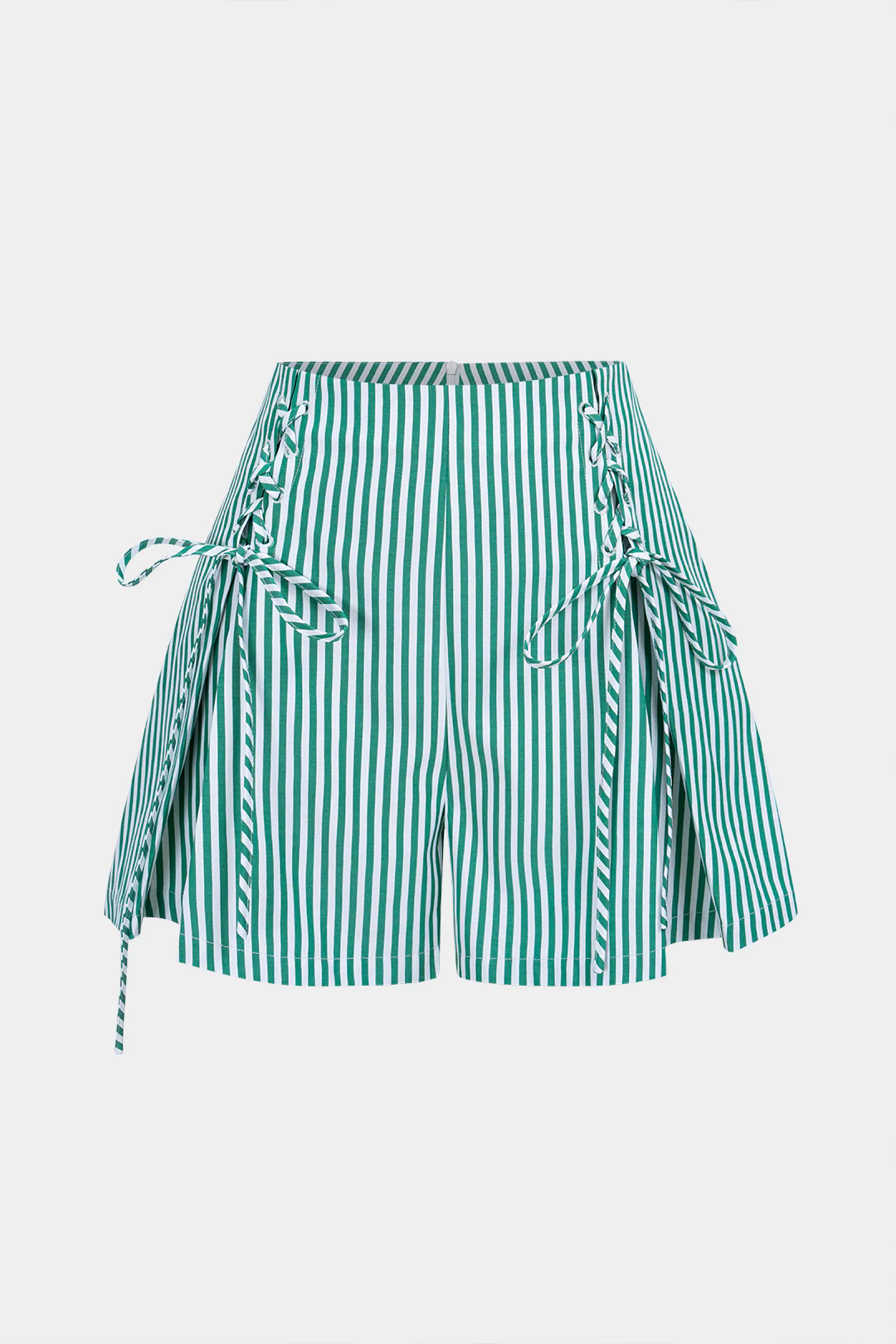 Stripes Print Tie-Up Zipper High Waist Shorts - Weenar