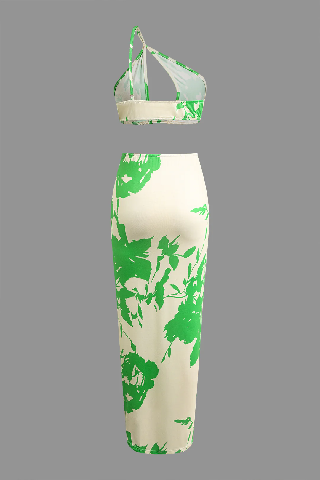 Floral Print One Shoulder Cami Top And 3D Flower Decor High Slit Skirt Set - Weenar