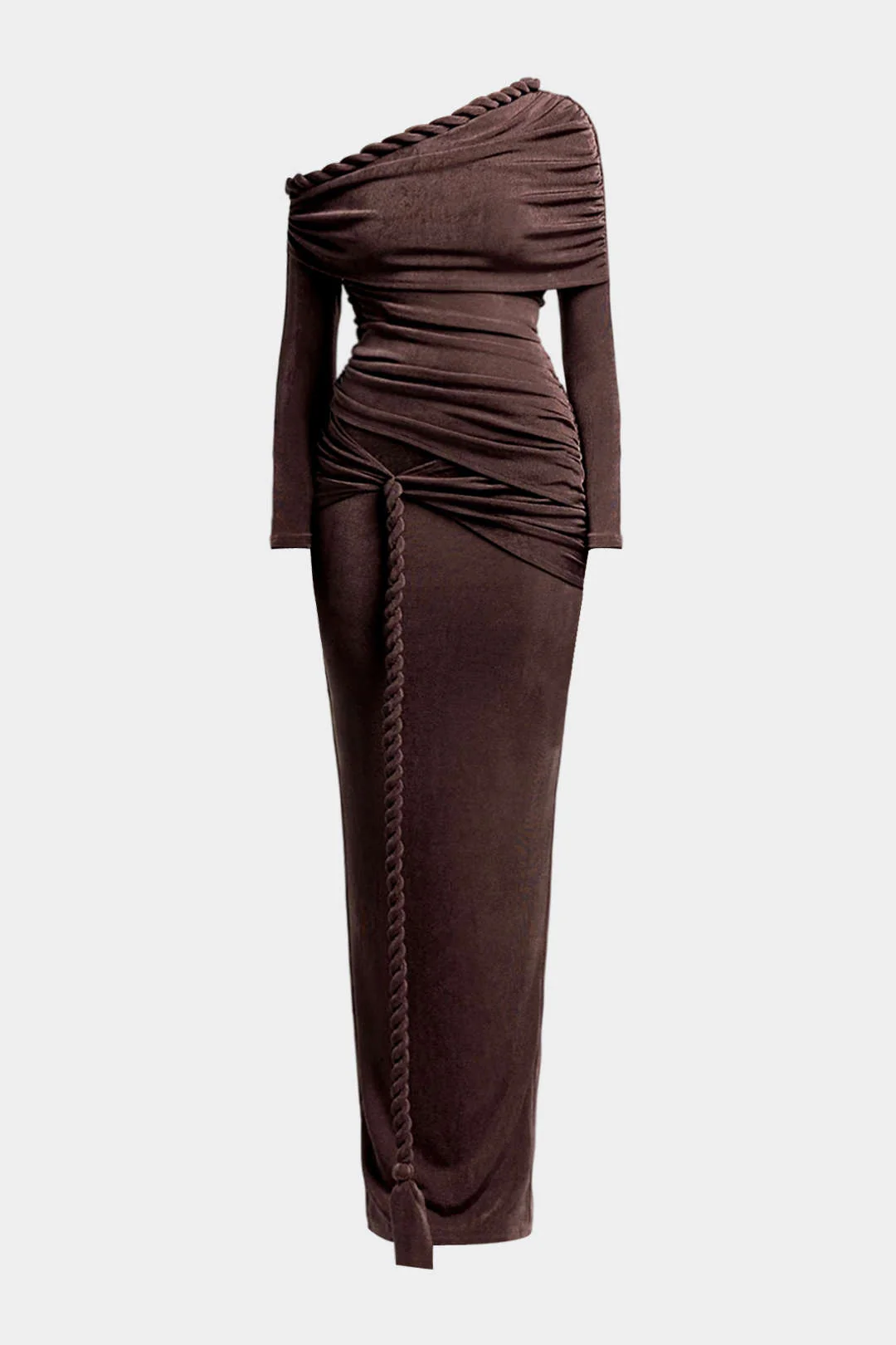Asymmetrical Twist Long Sleeve Maxi Dress - Weenar