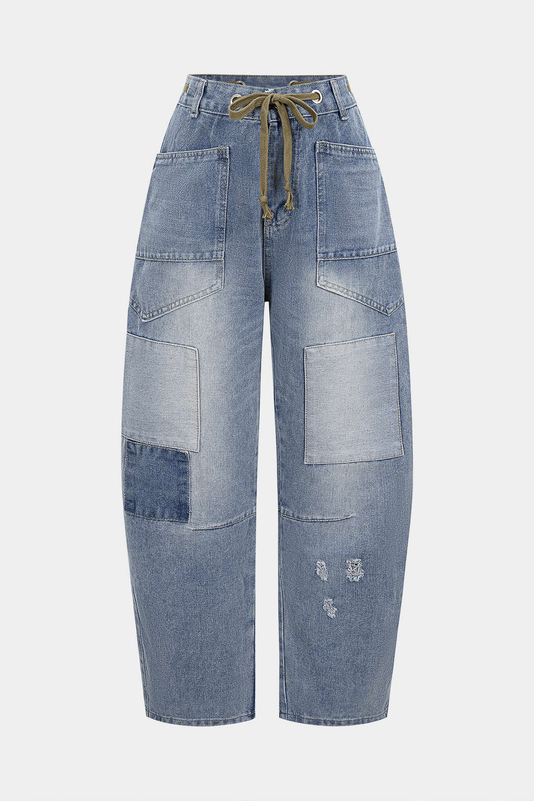 Denim Contrast Drawstring Wide Leg Jeans - Weenar