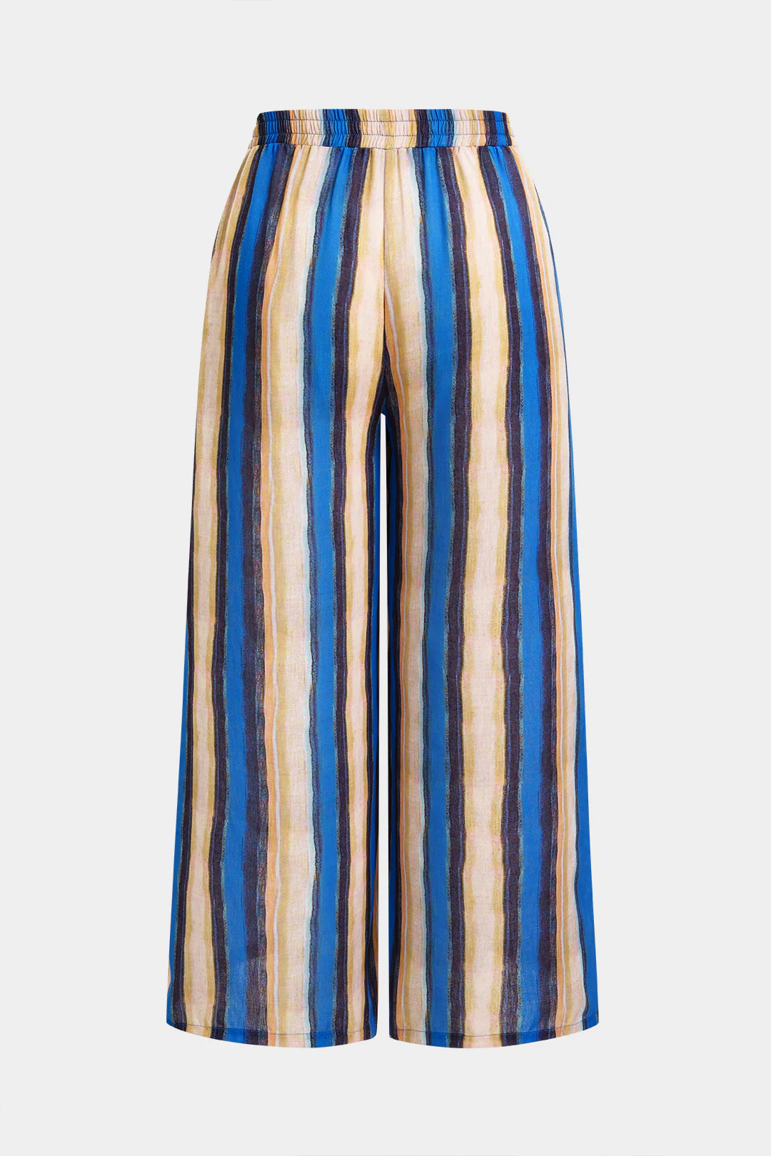 Plus Size Stripes Print Shirred Waistband Wide Leg Pants - Weenar