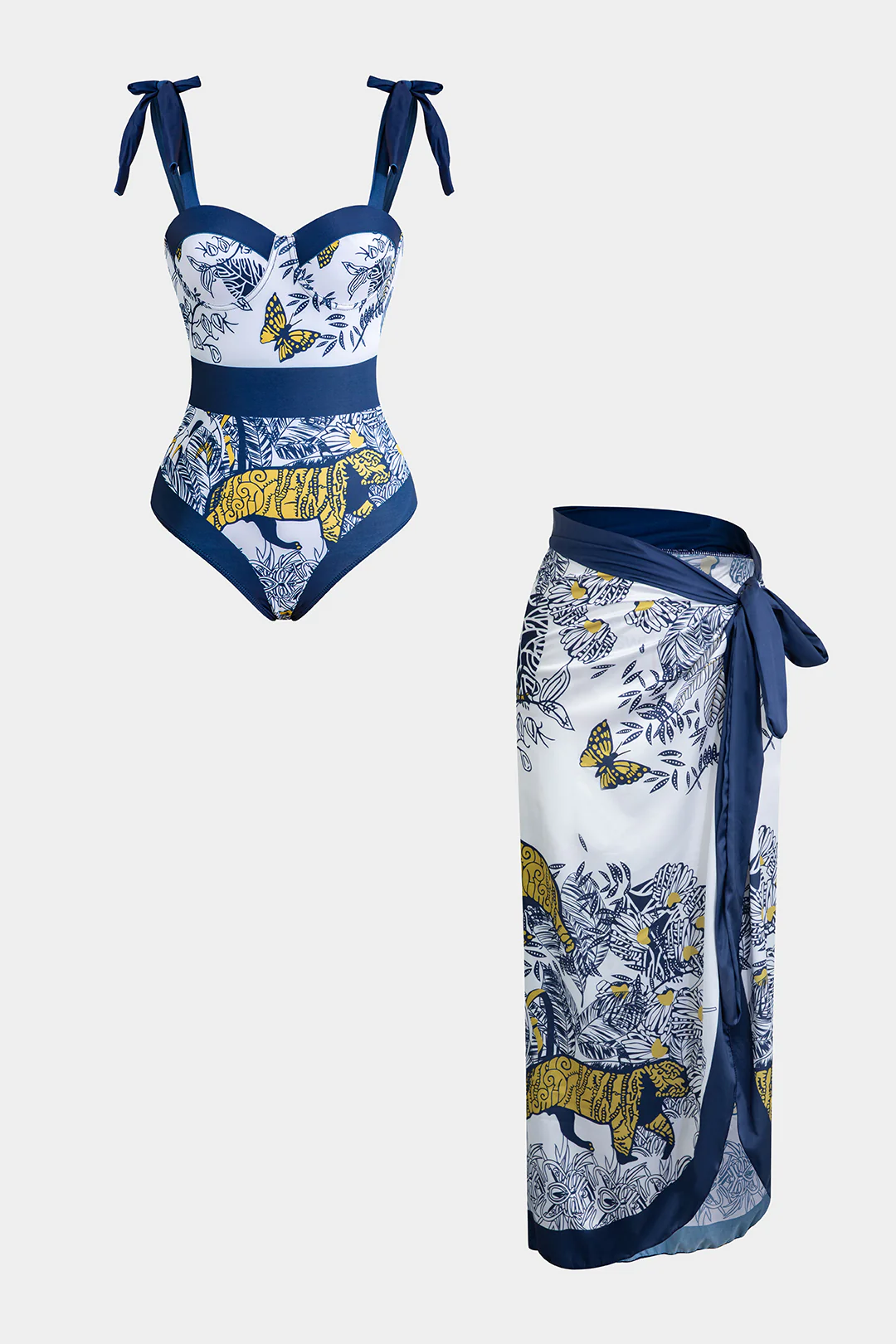 Floral Print Tie Up Contrast Slit Bikini Set - Weenar