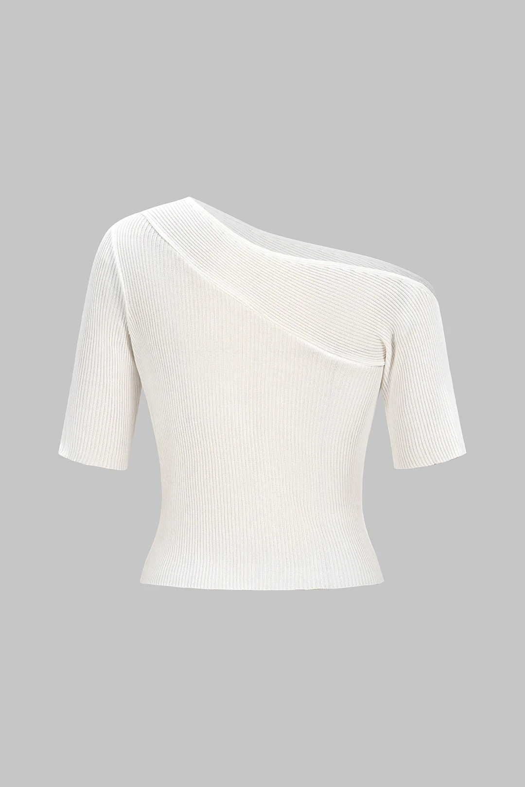 Knit Solid One Shoulder Short-Sleeve Top - Weenar