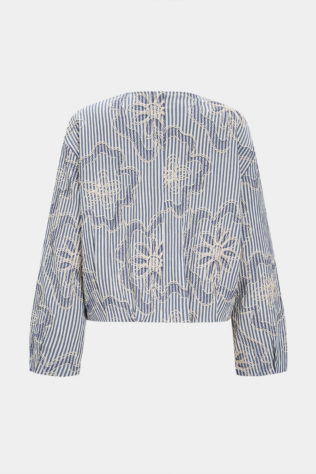 Stripes Print Floral Embroidery Zipper Jacket - Weenar