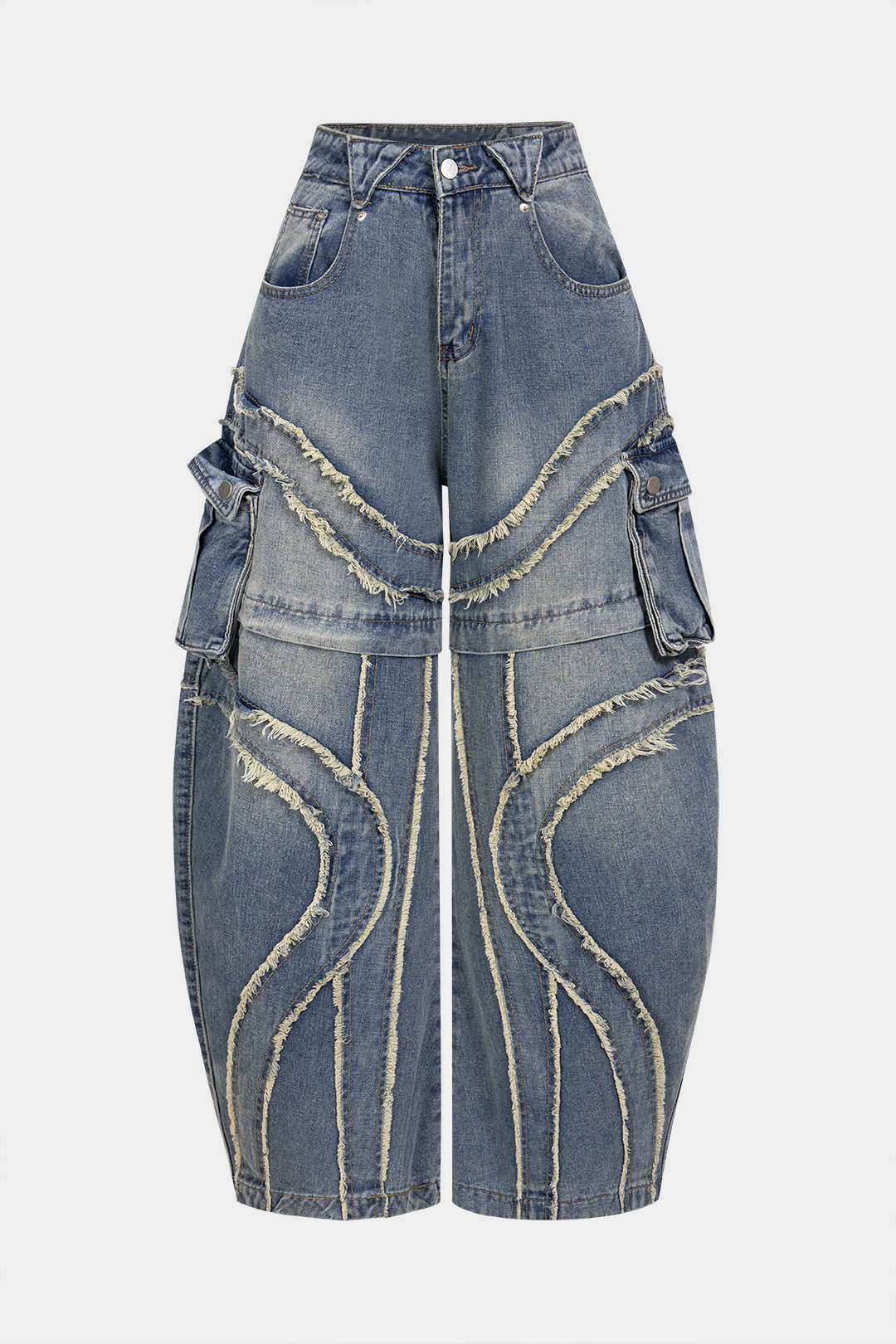 Denim Frayed Wide Leg Jeans - Weenar