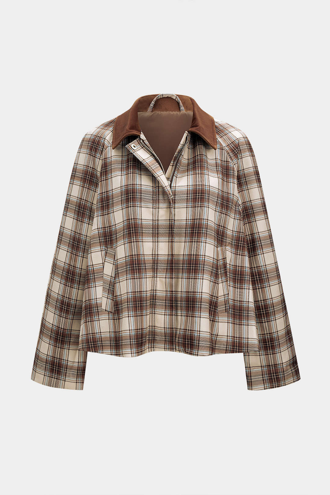 Plaid Print Zipper Pocket Jacket - Weenar