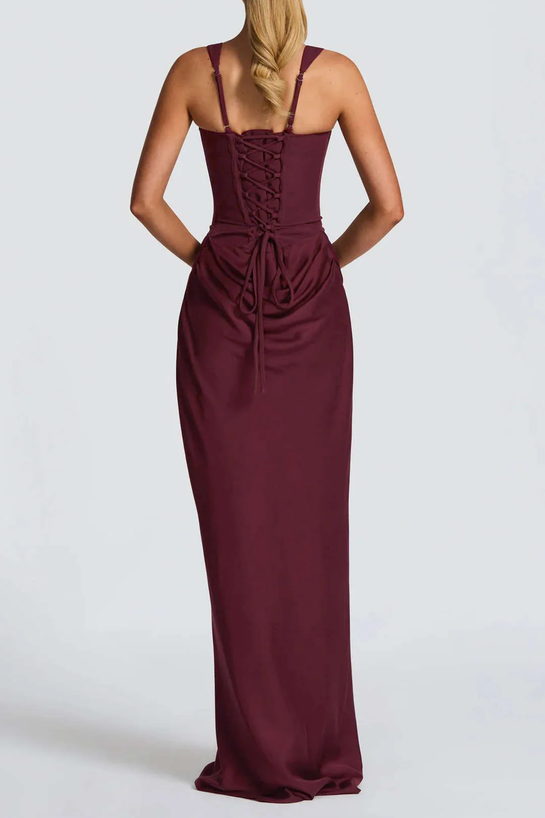 Tie Back Ruched Sleeveless Maxi Dress - Weenar