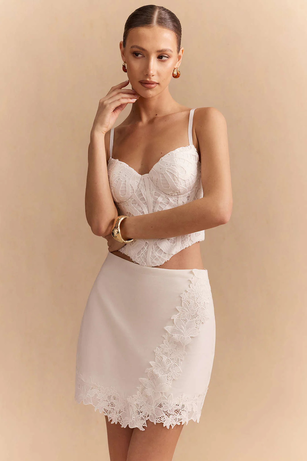 Linen Lace Trim Asymmetrical Skirt - Weenar