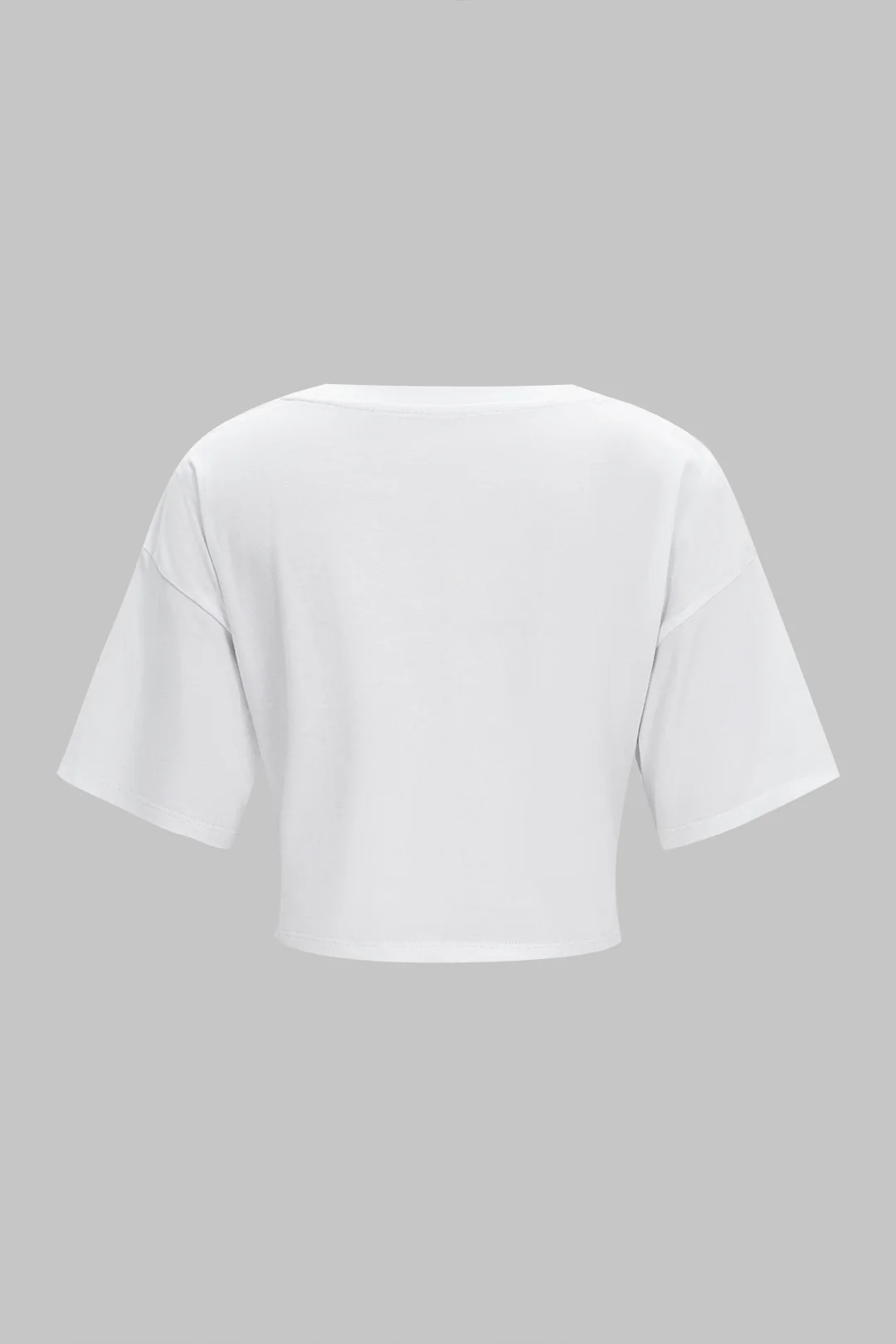 Letter Print Round Neck Tie-Up Short Sleeve T-Shirt - Weenar