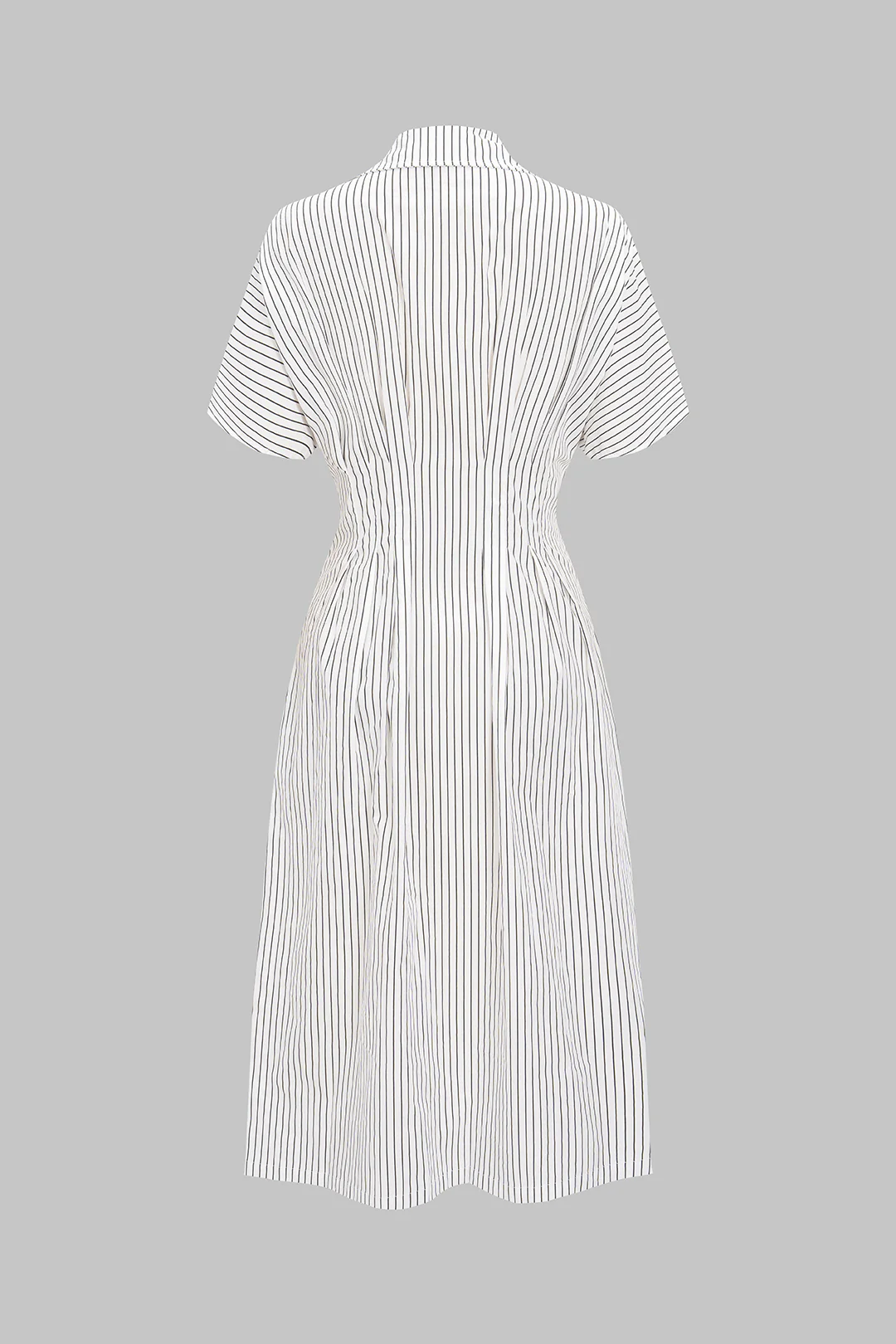 Stripes Print Button Ruched Short Sleeve Maxi Dress - Weenar