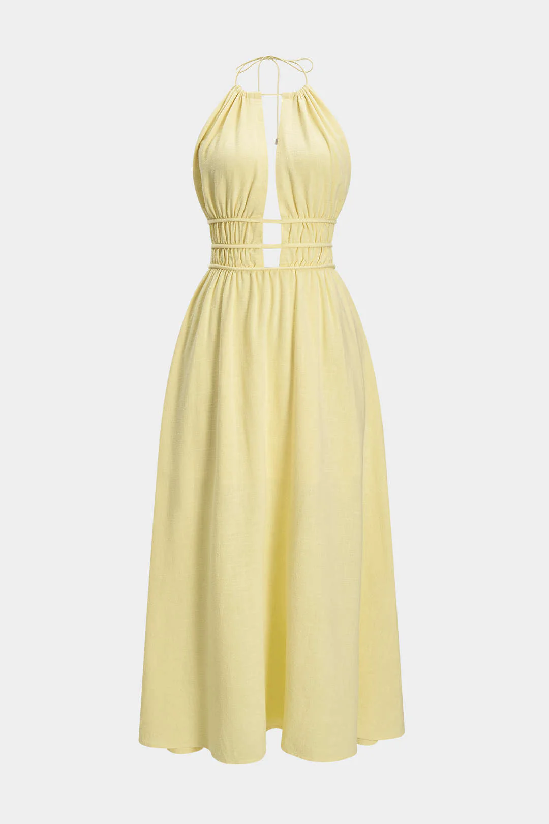 Halter Neck Cut Out Sleeveless Maxi Dress - Weenar
