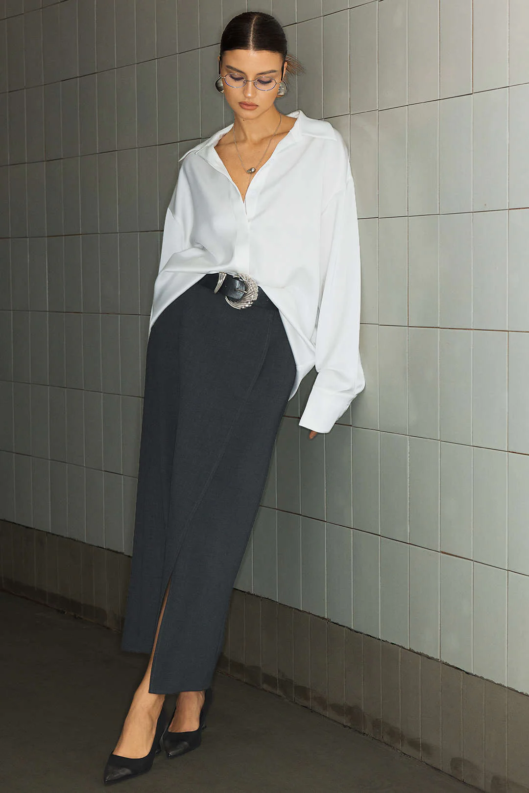 Satin Ruched Long-Sleeve Shirt - Weenar