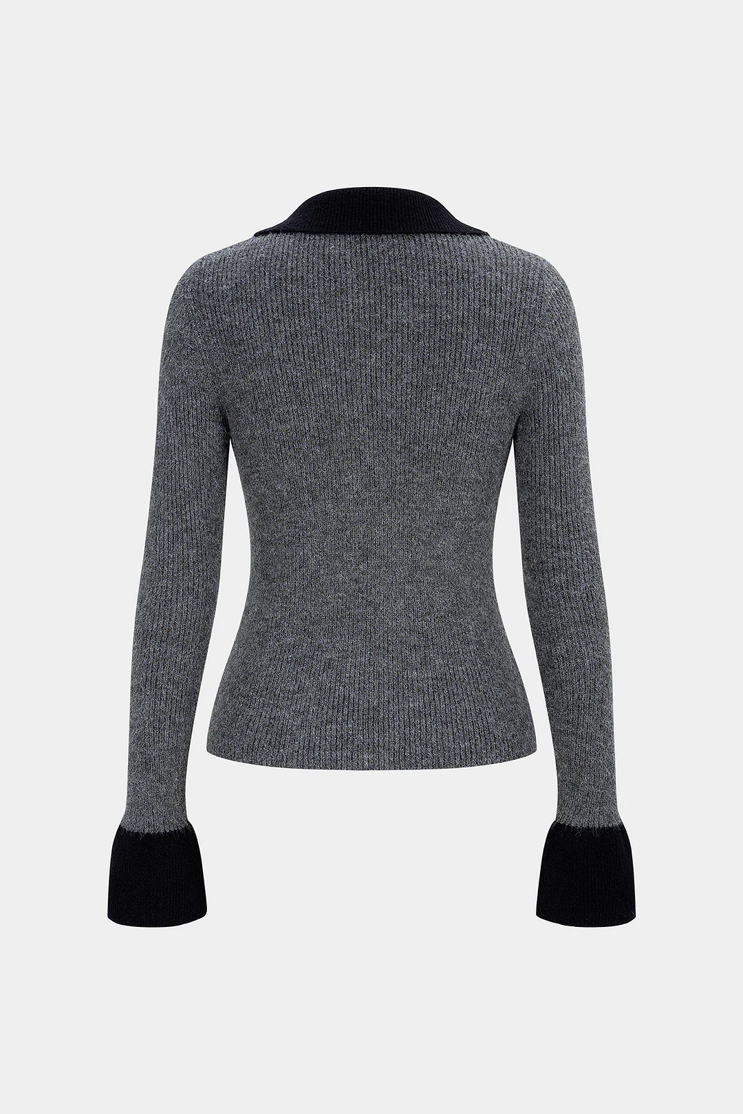 Knit Button Contrast Long-Sleeve Top - Weenar