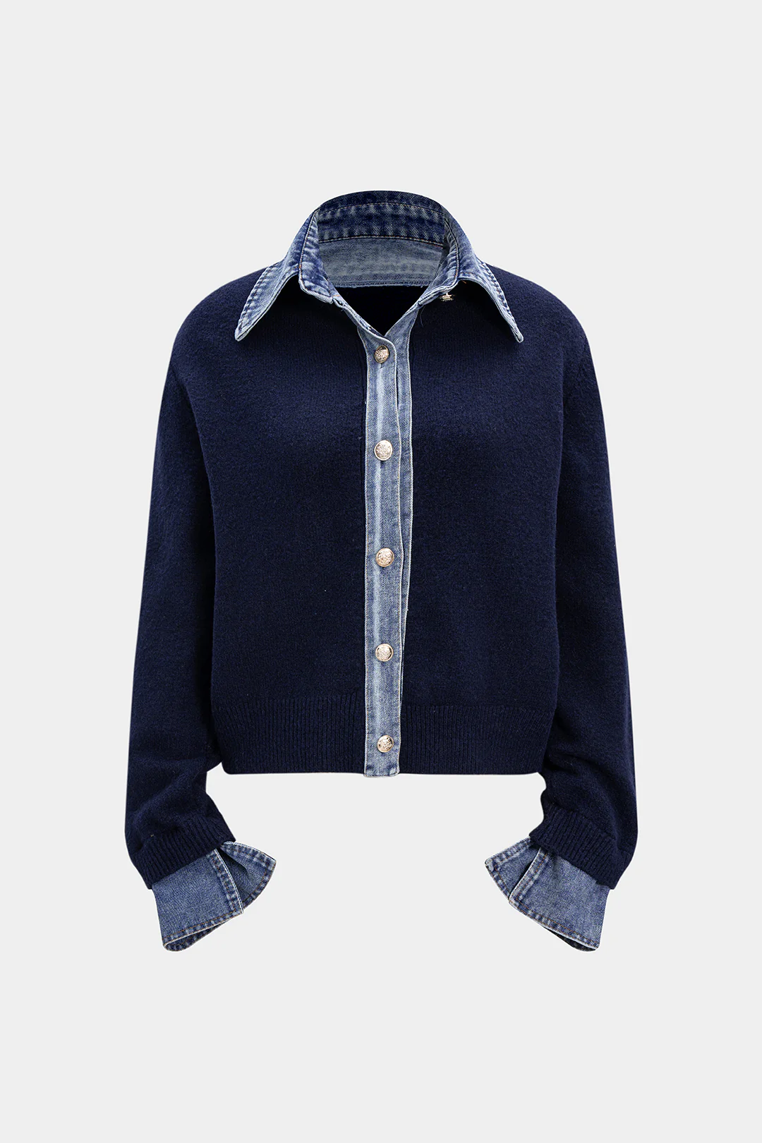 Knit Denim Patchwork Cardigan - Weenar
