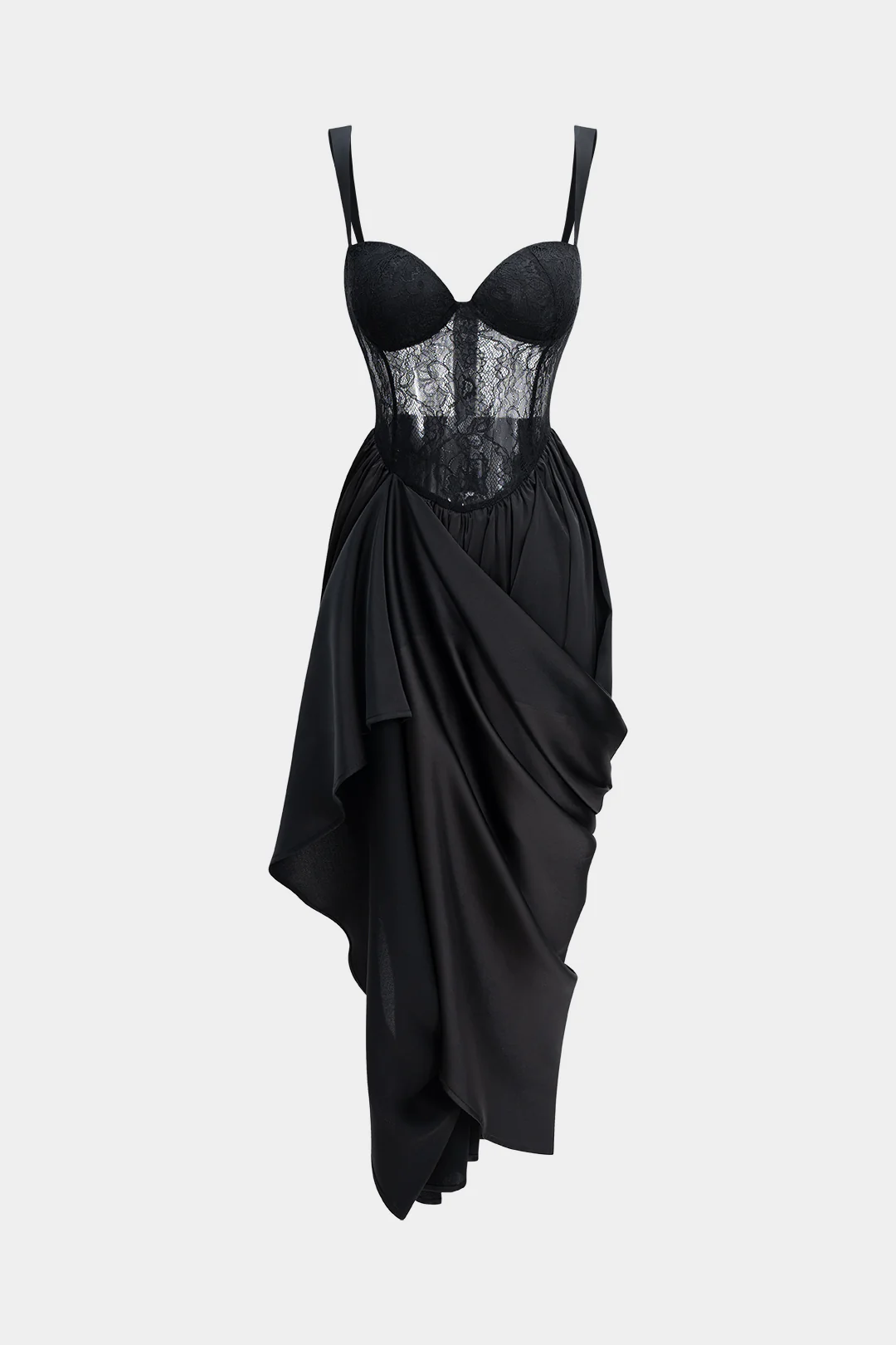 Satin Patchwork Ruched Asymmetrical Sleeveless Maxi Dress - Weenar