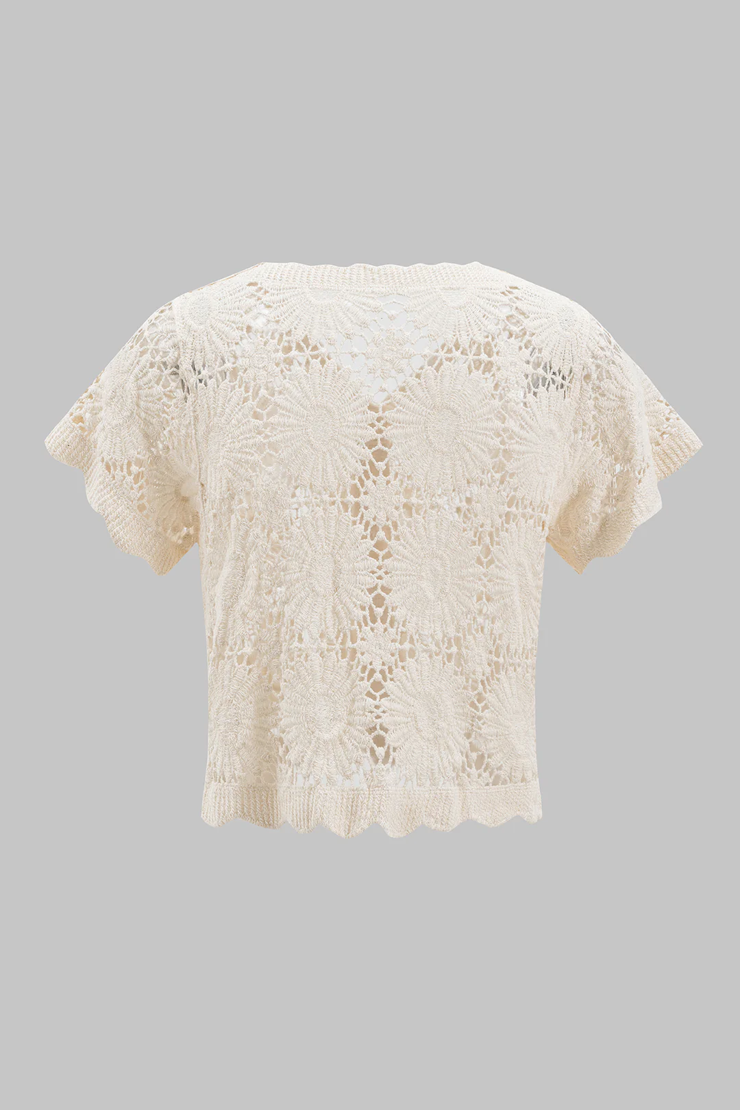 Knit V-Neck Hollow-Out Short-Sleeve Top - Weenar