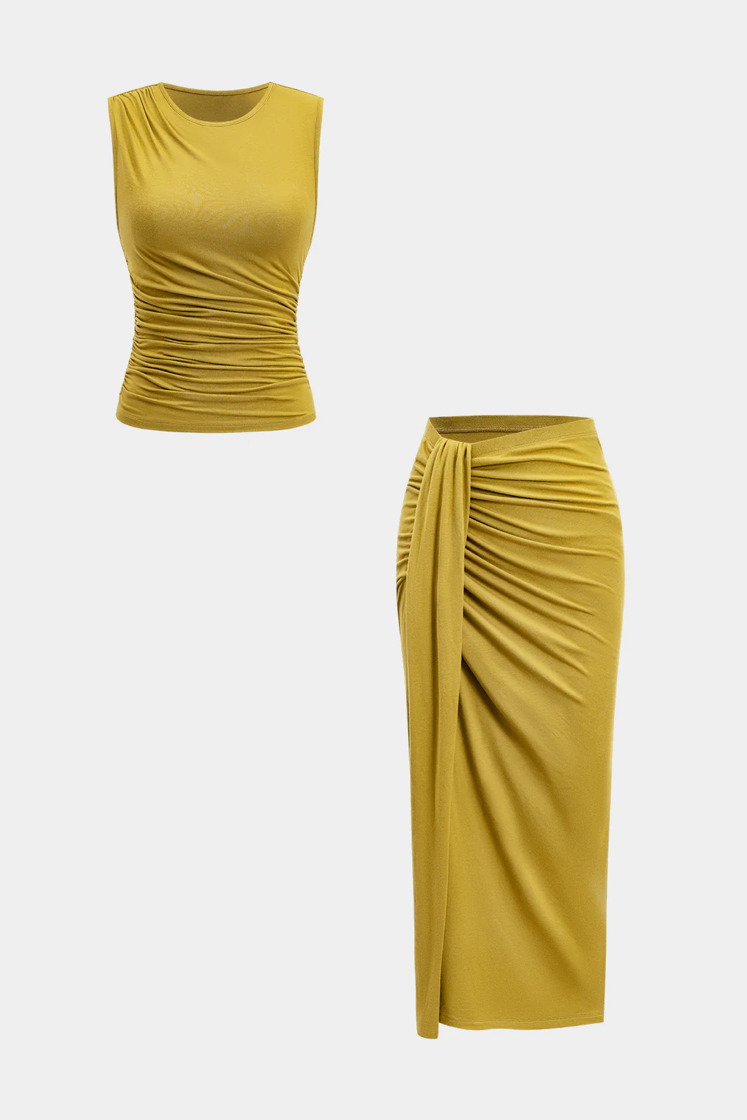 Tank Top And Ruched Twist Knot Skirt Set - Weenar