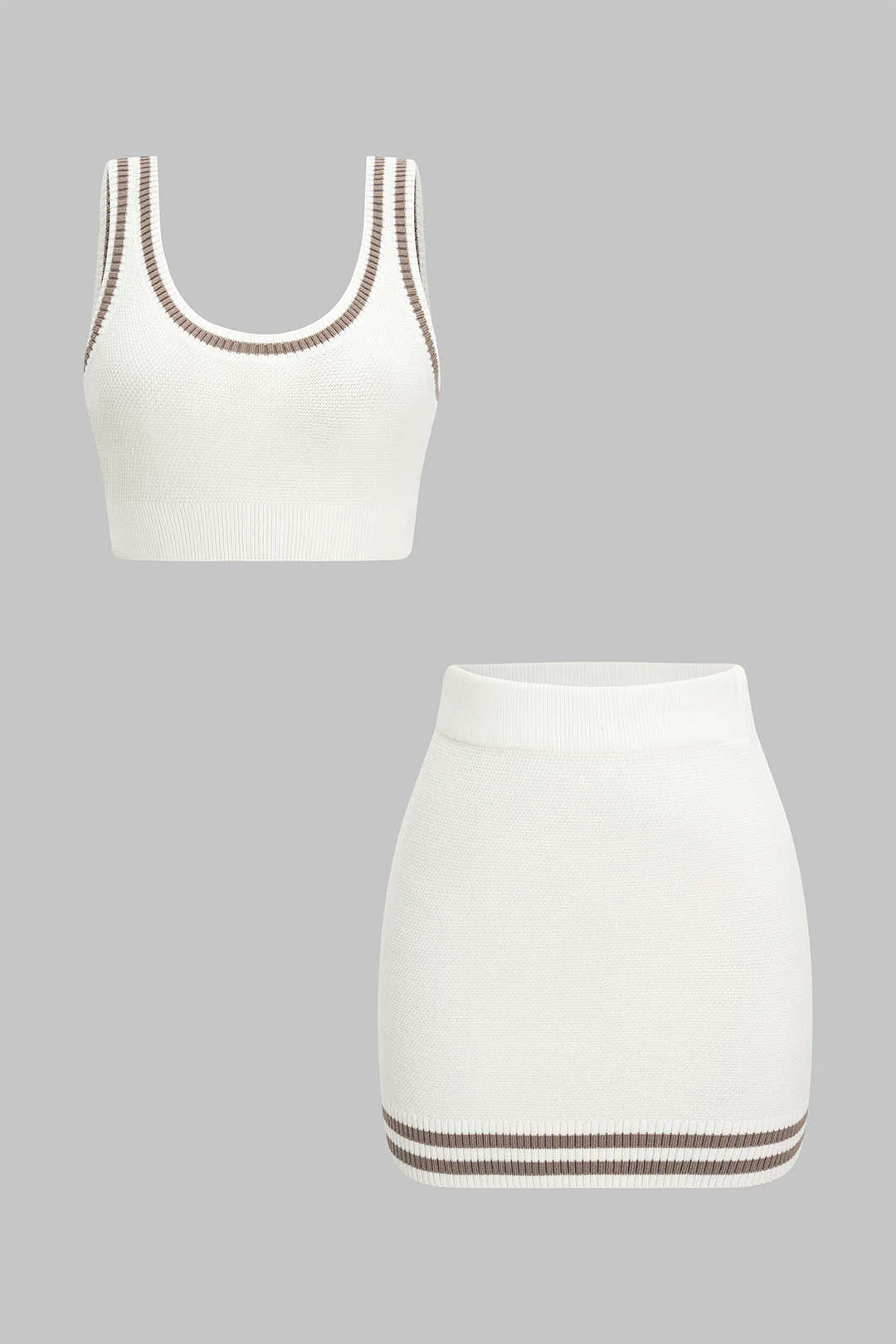Contrast Knit Cami Top And Skirt Set - Weenar