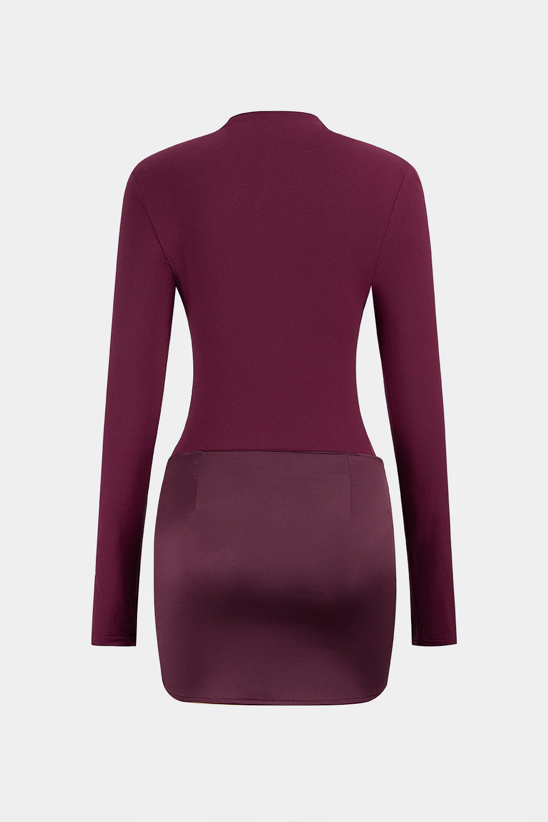 Satin Patchwork Round Neck Long Sleeve Mini Dress - Weenar