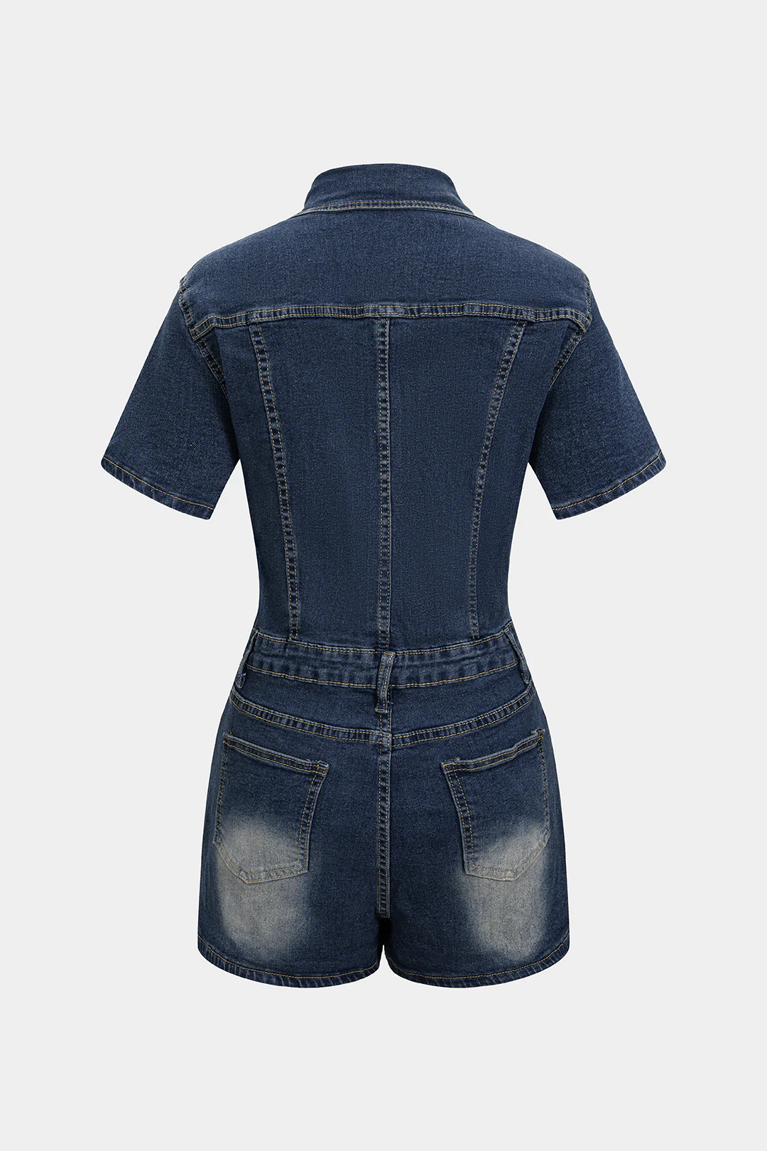 Denim Lapel Button Short Sleeve Romper - Weenar
