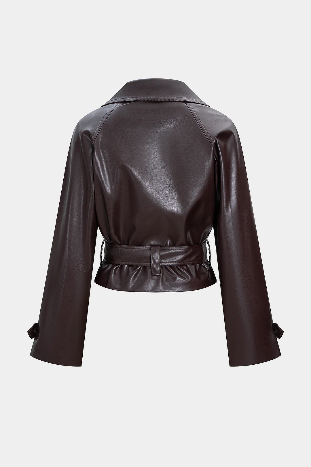 Faux Leather Tie-Up Notched Lapel Jacket - Weenar