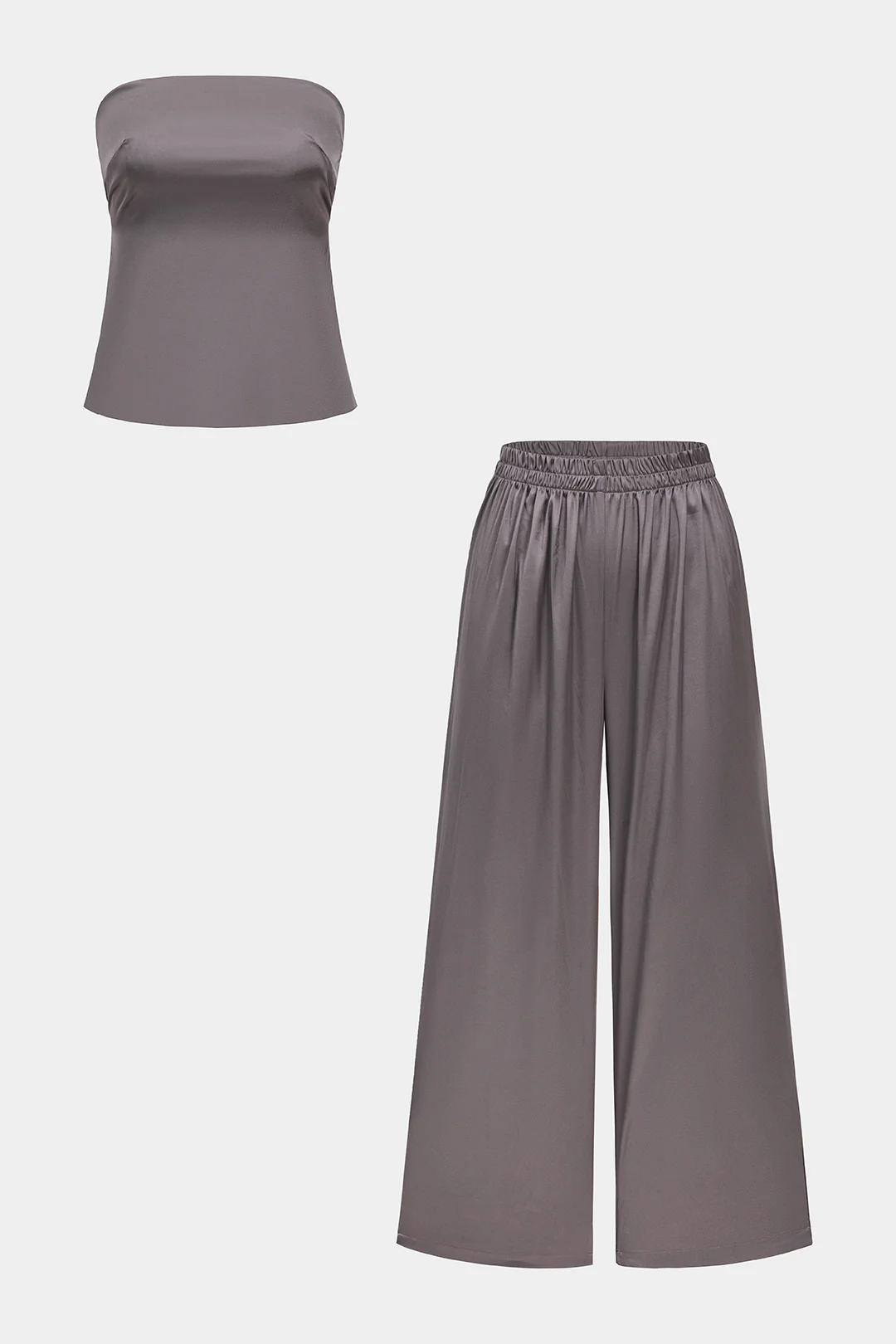 Backless Tie Up Tube Top And Shirred Trousers Set - Weenar