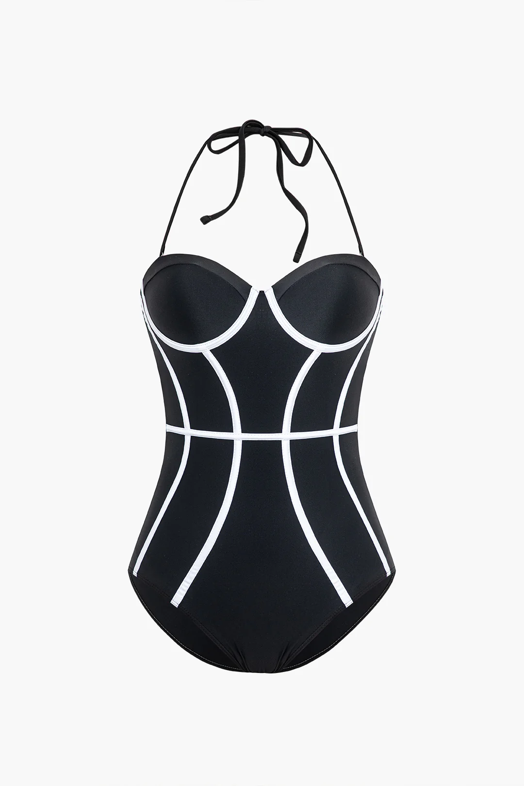 Contrast Print Halter Neck Tie Up One-Piece Swimsuit - Weenar