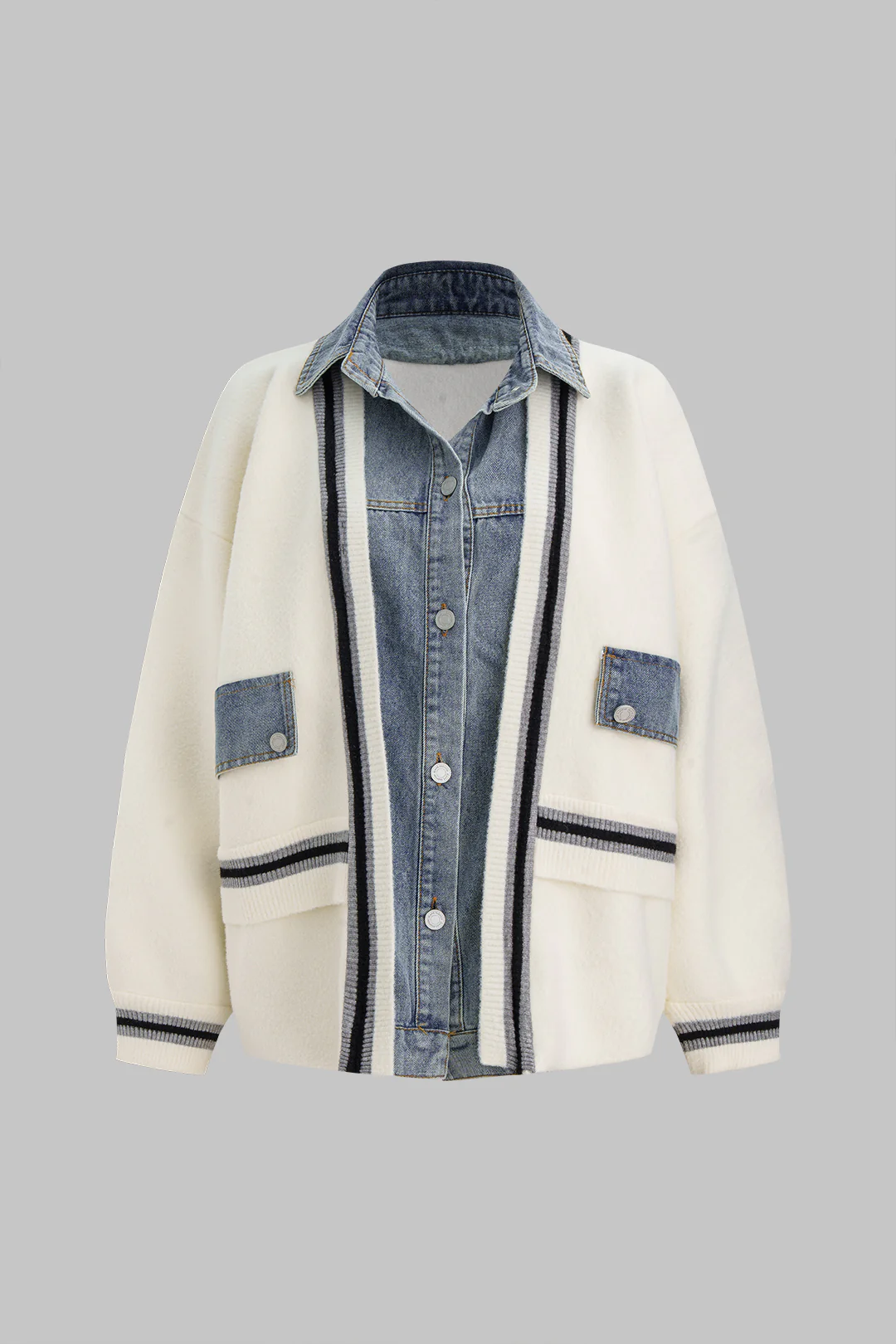 Knit Denim Patchwork Contrast Binding Cardigan - Weenar