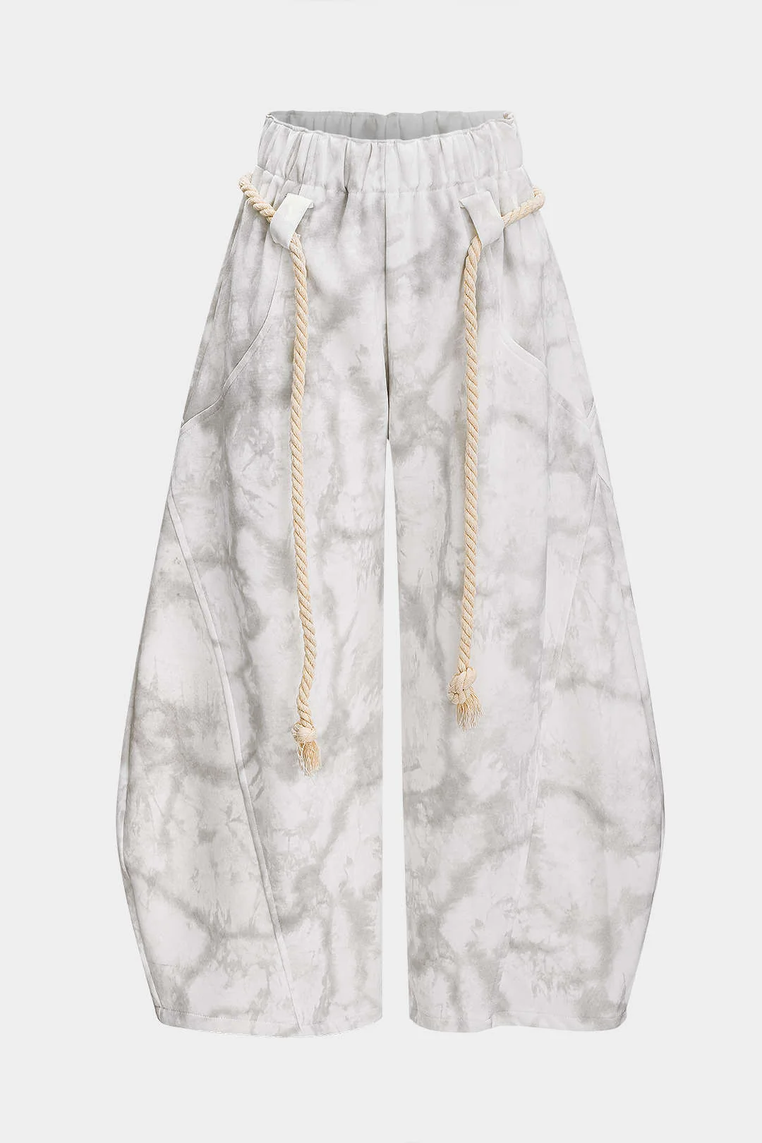 Marble Tie Dye Print Tie-Up Wide Leg Trousers - Weenar
