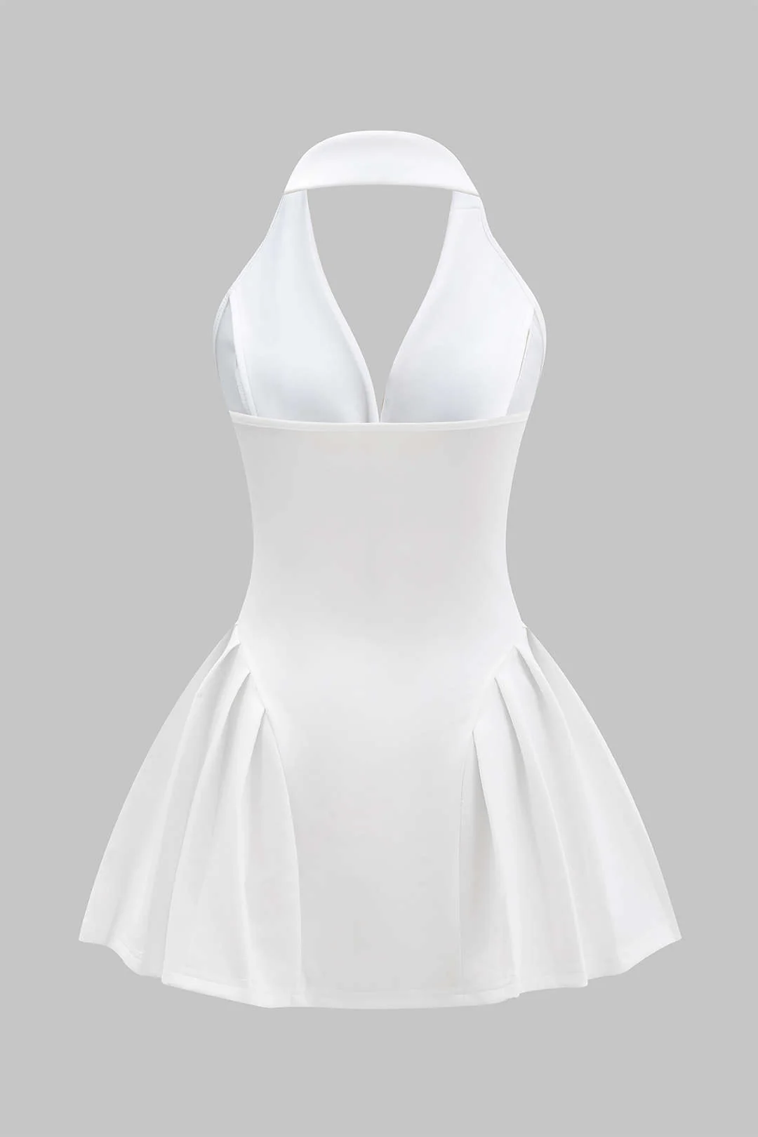 Halter Neck Button Ruffle Sleeveless Mini Dress - Weenar