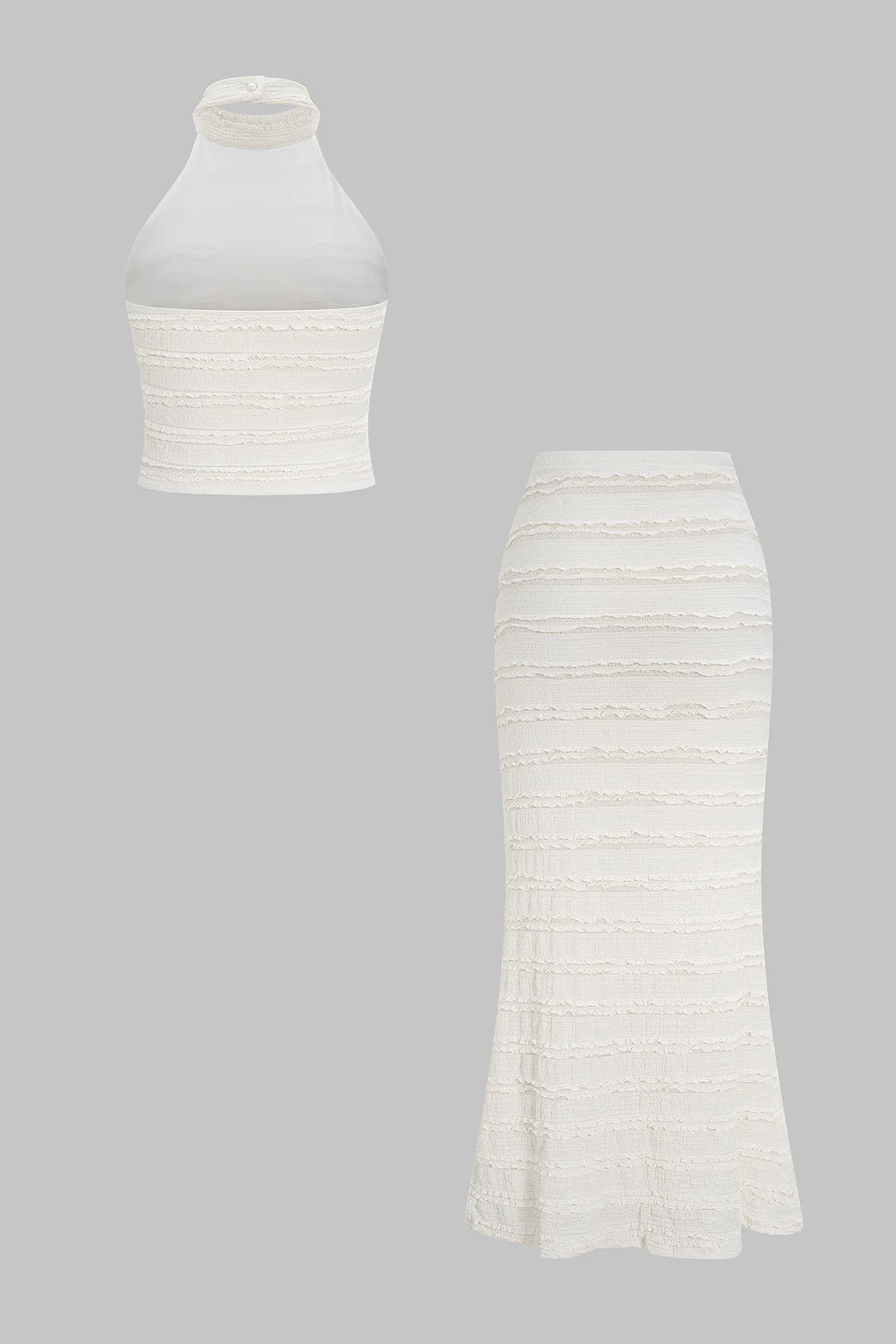 Mock Neck Backless Ruched Sleeveless Top And High Waist Skirt Set - Weenar