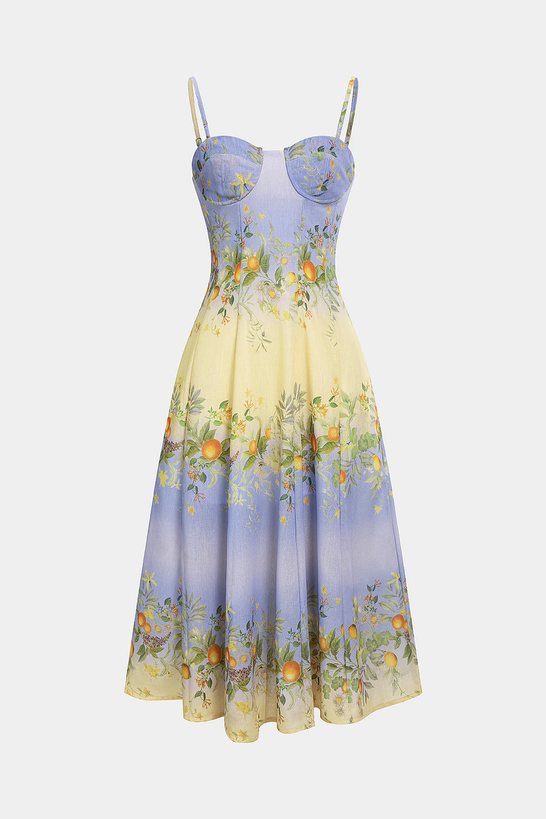 Leaves Print Bustier Zipper Sleeveless Midi Dress - Weenar